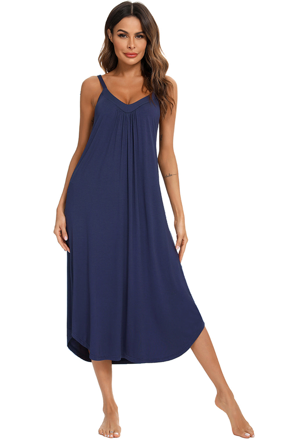 V-Neck Midi Lounge Dress-[Adult]-[Female]-2022 Online Blue Zone Planet