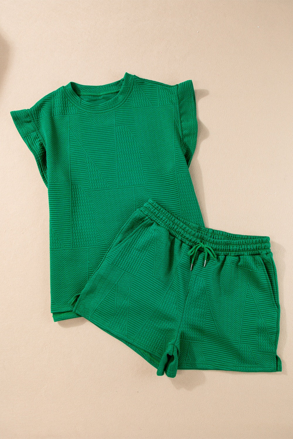 Round Neck Top and Drawstring Shorts Set-TOPS / DRESSES-[Adult]-[Female]-Dark Green-S-2022 Online Blue Zone Planet