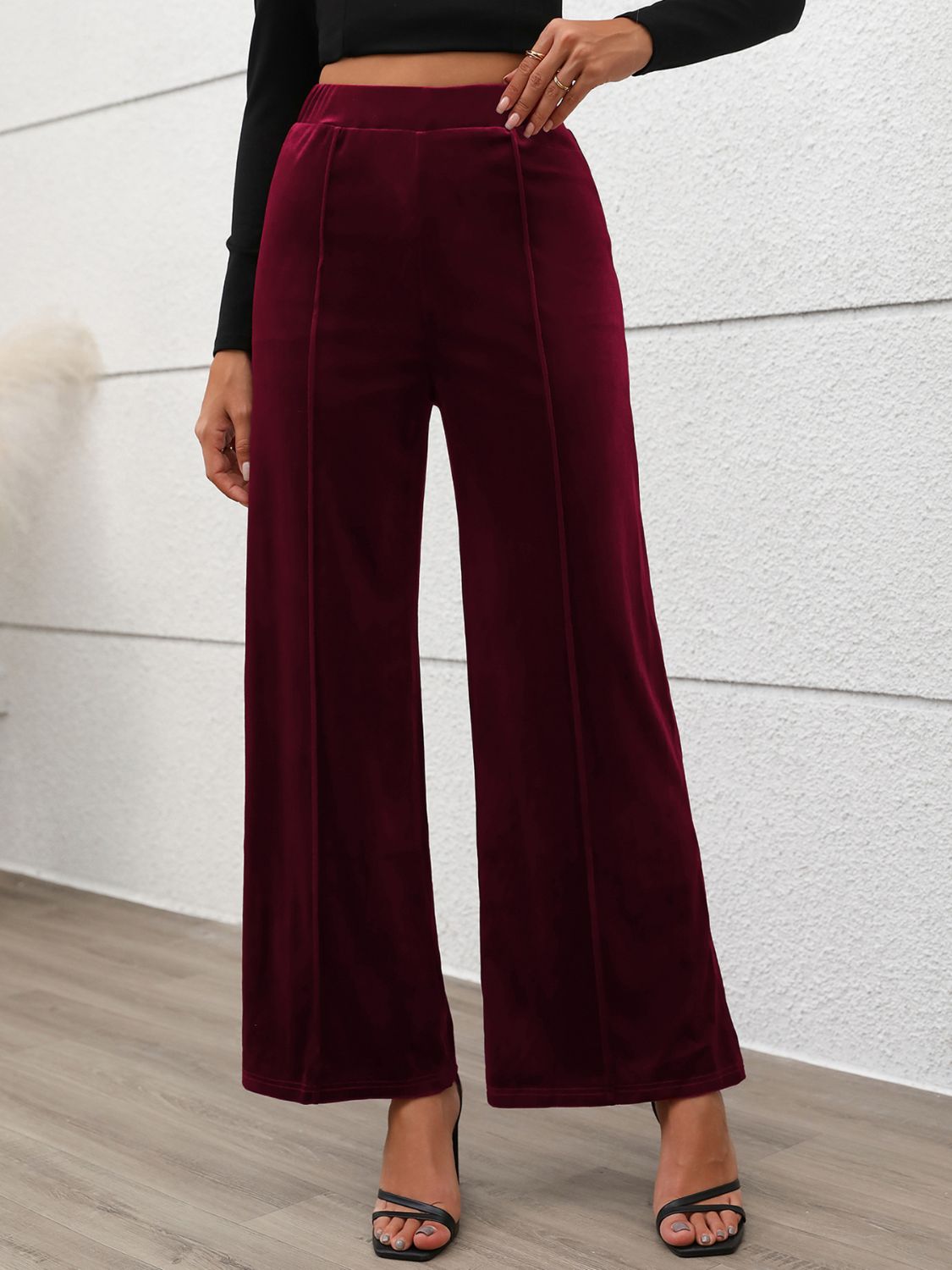 Elastic Waist Wide Leg Pants-BOTTOMS SIZES SMALL MEDIUM LARGE-[Adult]-[Female]-2022 Online Blue Zone Planet