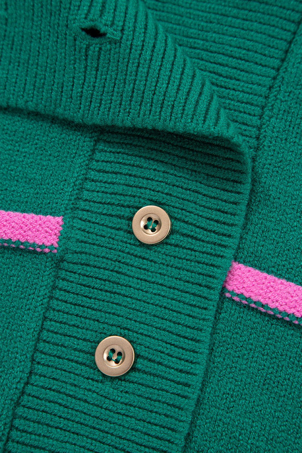 Green Stripe Half Buttons Drop Shoulder Plus Size Sweater-TOPS / DRESSES-[Adult]-[Female]-2022 Online Blue Zone Planet