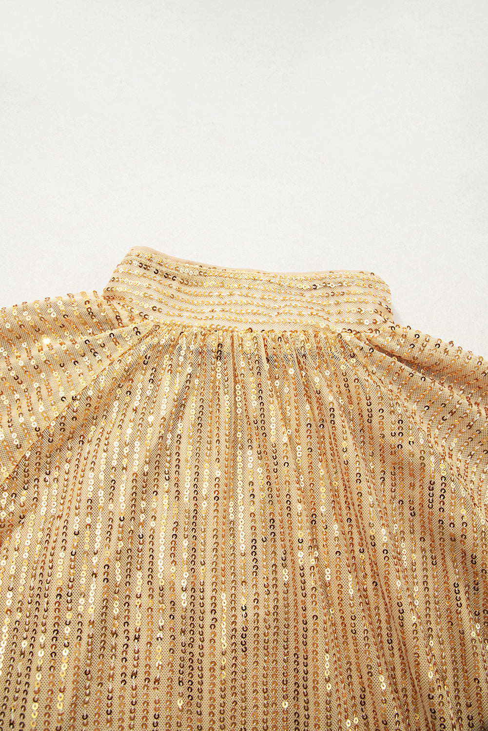Gold Metallic Balloon Sleeve Buttoned High Neck Loose Blouse-Tops/Blouses & Shirts-[Adult]-[Female]-2022 Online Blue Zone Planet