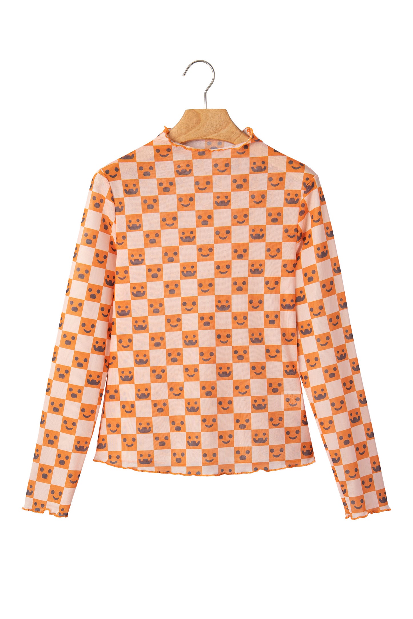 Orange Abstract Halloween Pattern Long Sleeve Stand Neck Shift Blouse-Tops/Long Sleeve Tops-[Adult]-[Female]-2022 Online Blue Zone Planet