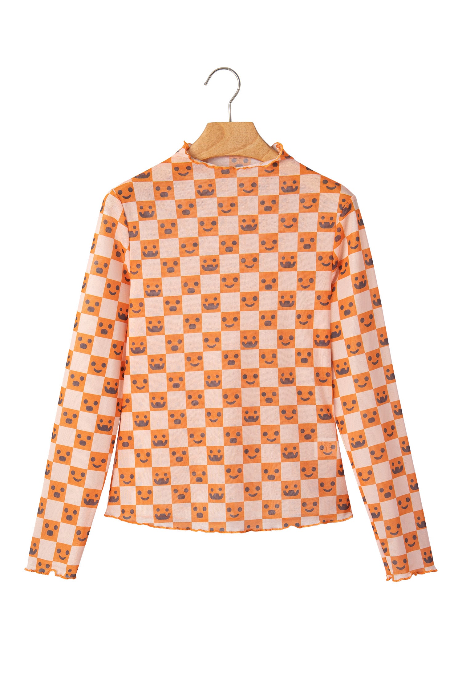 Orange Abstract Halloween Pattern Long Sleeve Stand Neck Shift Blouse-Tops/Long Sleeve Tops-[Adult]-[Female]-2022 Online Blue Zone Planet