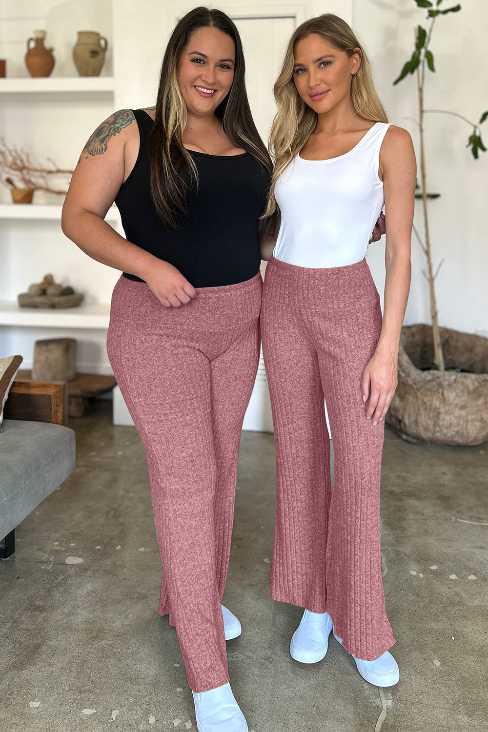 Blue Zone Planet | FAM-FAM Ribbed High Waist Flare Pants-BOTTOMS SIZES SMALL MEDIUM LARGE-[Adult]-[Female]-2022 Online Blue Zone Planet