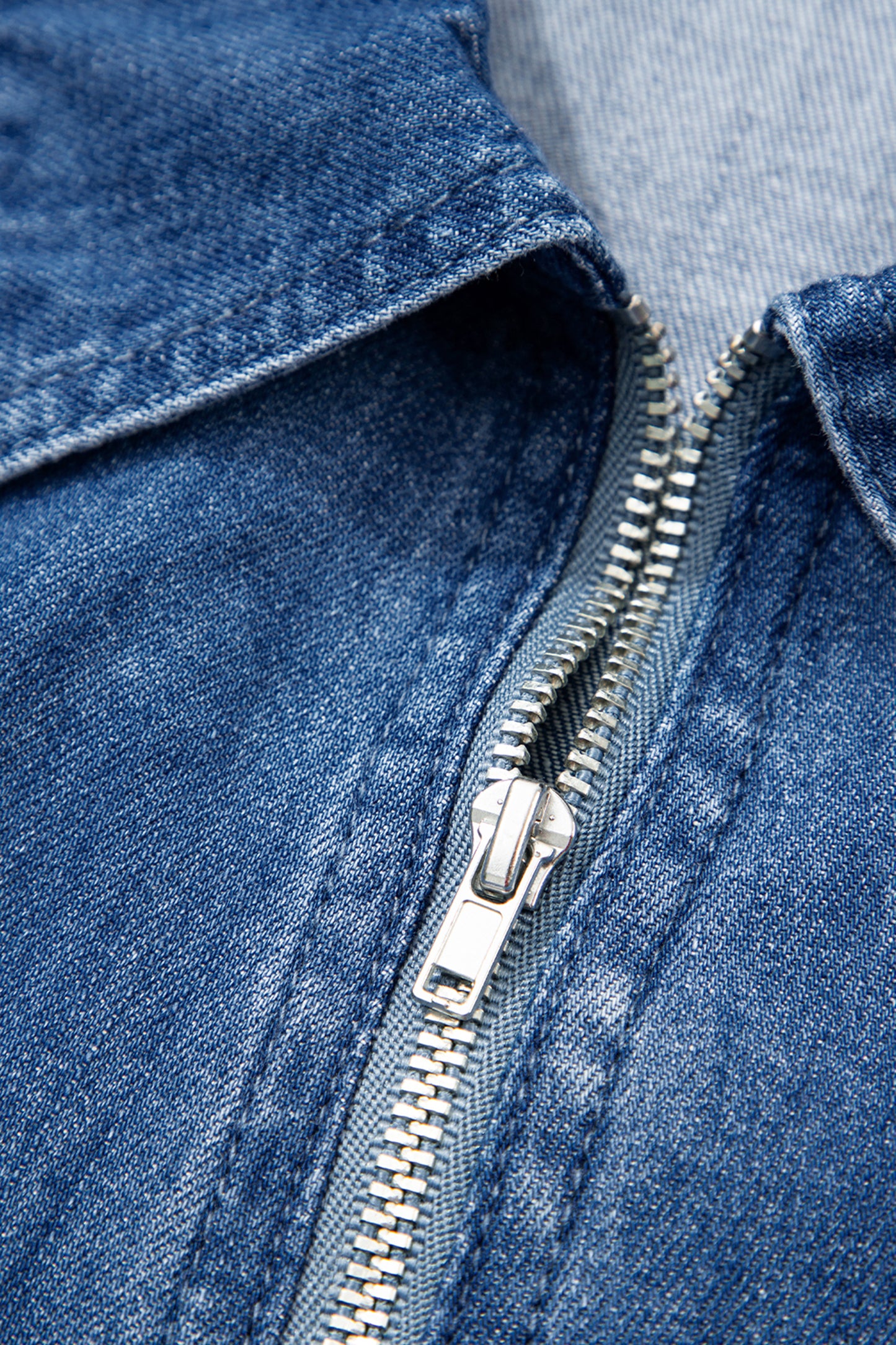 Blue Zip up Collared Short Sleeve Shift Mini Denim Dress-Dresses/Mini Dresses-[Adult]-[Female]-2022 Online Blue Zone Planet