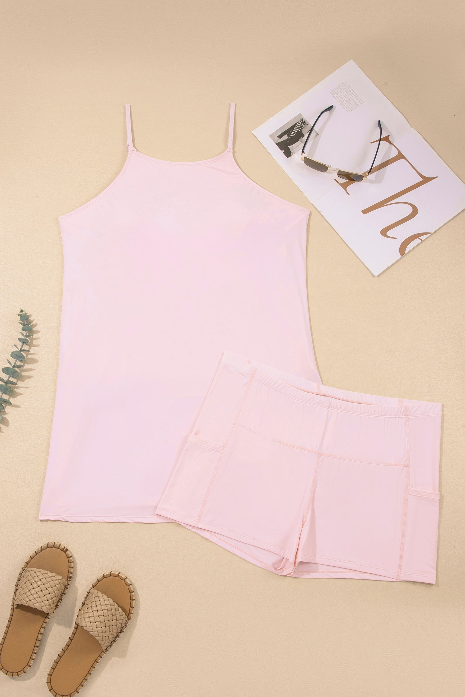 Pink Plus Size Build-in Shorts Sleeveless Dress With Short Two Piece Set-TOPS / DRESSES-[Adult]-[Female]-2022 Online Blue Zone Planet