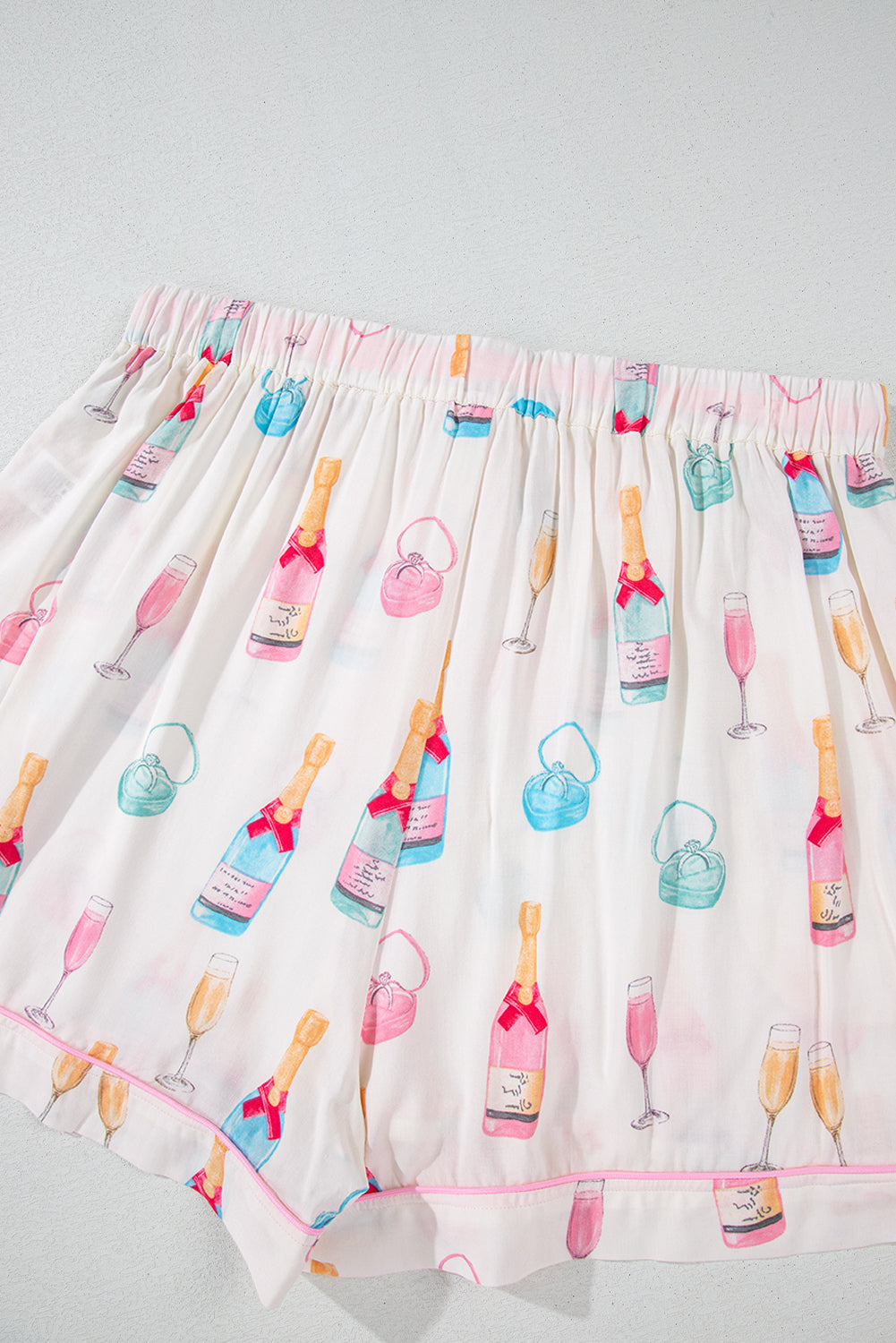 White Wine Glass Print Ribbon Bow Decor Plus Size Pajama Set-Plus Size Matching Sets-[Adult]-[Female]-2022 Online Blue Zone Planet