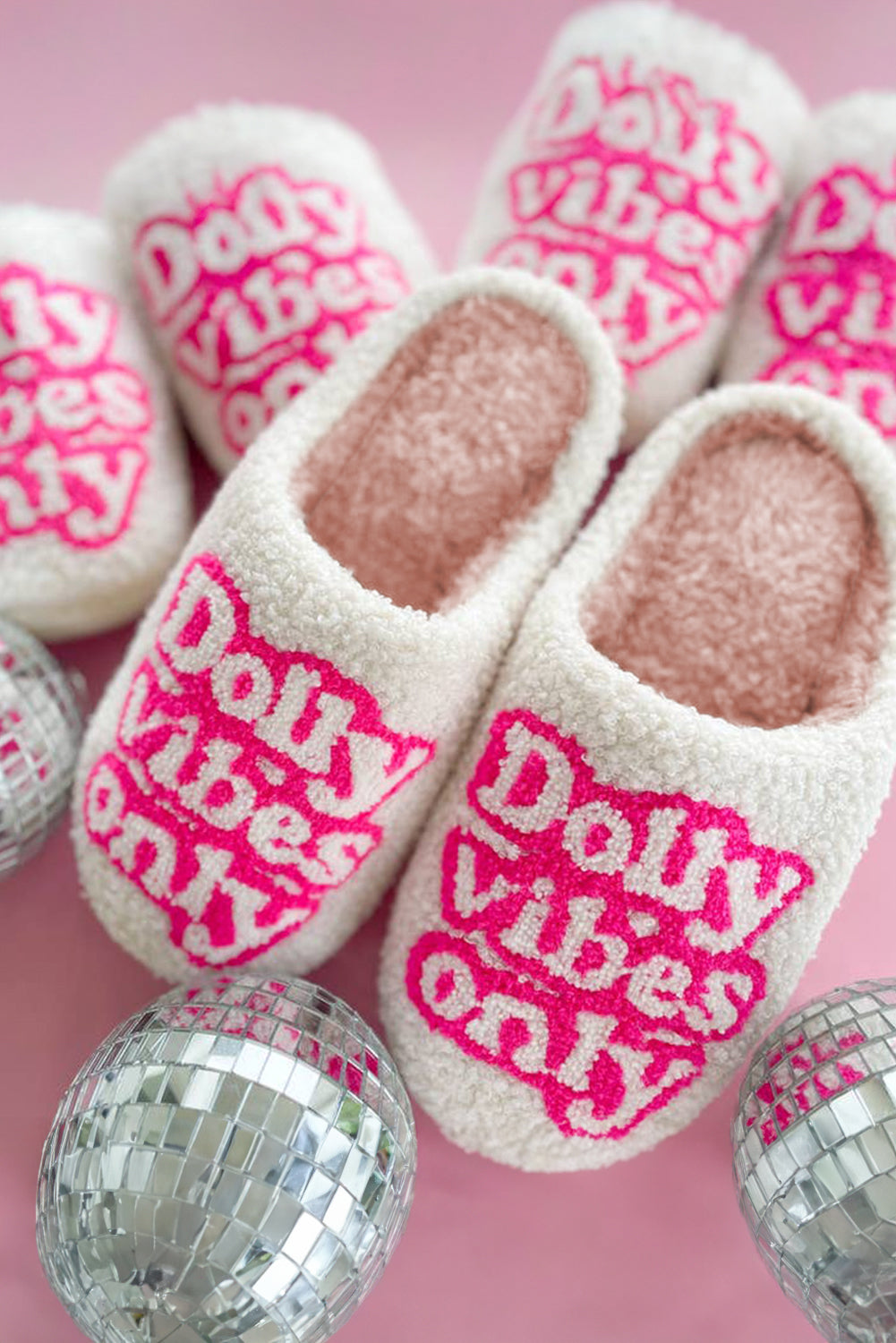 White Dolly Vibes Only Slip On Plush Slippers-Slides Shoes + Flip Flops-[Adult]-[Female]-White-37-2022 Online Blue Zone Planet