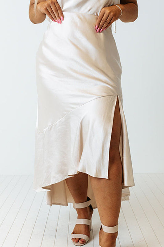 Plus Size Slit Ruffled Skirt-BOTTOMS SIZES SMALL MEDIUM LARGE-[Adult]-[Female]-White-1X-2022 Online Blue Zone Planet