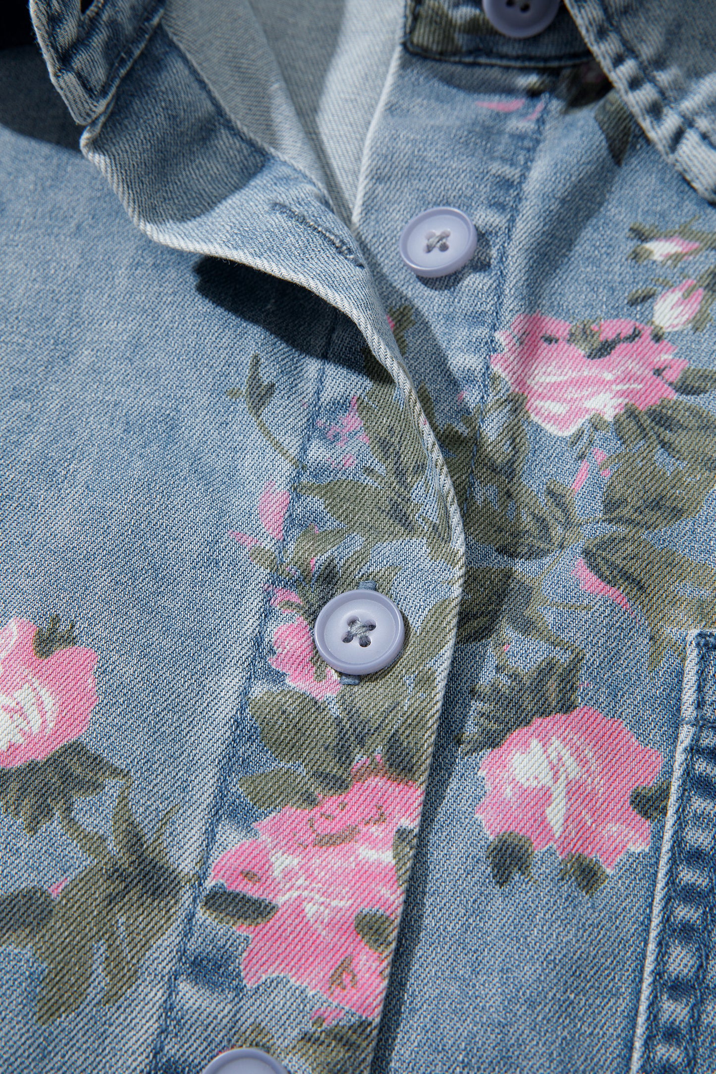 Blue Bracelet Sleeve Floral Denim Shirt-Bracelet-[Adult]-[Female]-2022 Online Blue Zone Planet