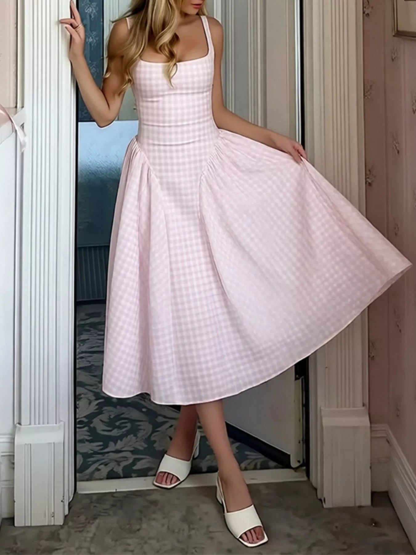 strapless linen dress midi Linen Blend Strapless Stripe Dress | A-Line Dress