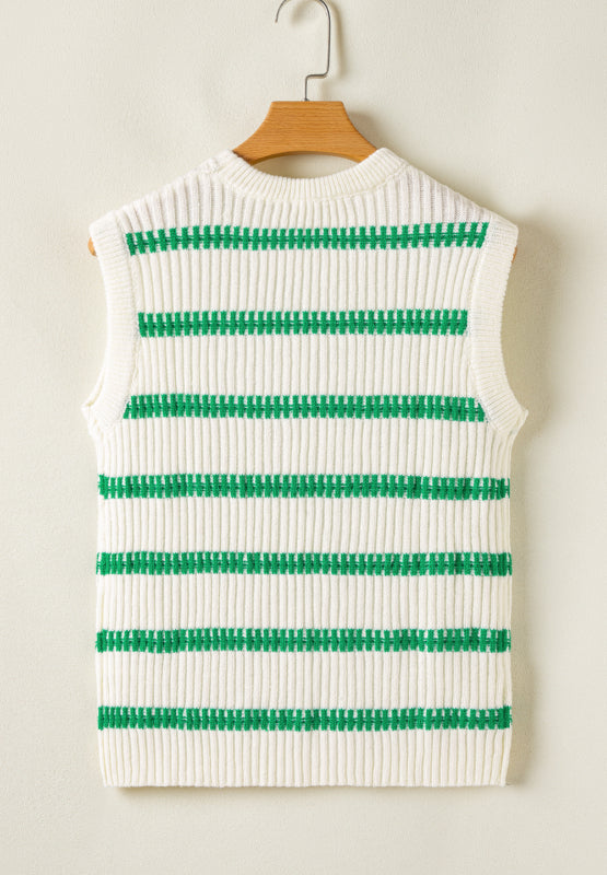 Striped Round Neck Sweater Vest-TOPS / DRESSES-[Adult]-[Female]-2022 Online Blue Zone Planet