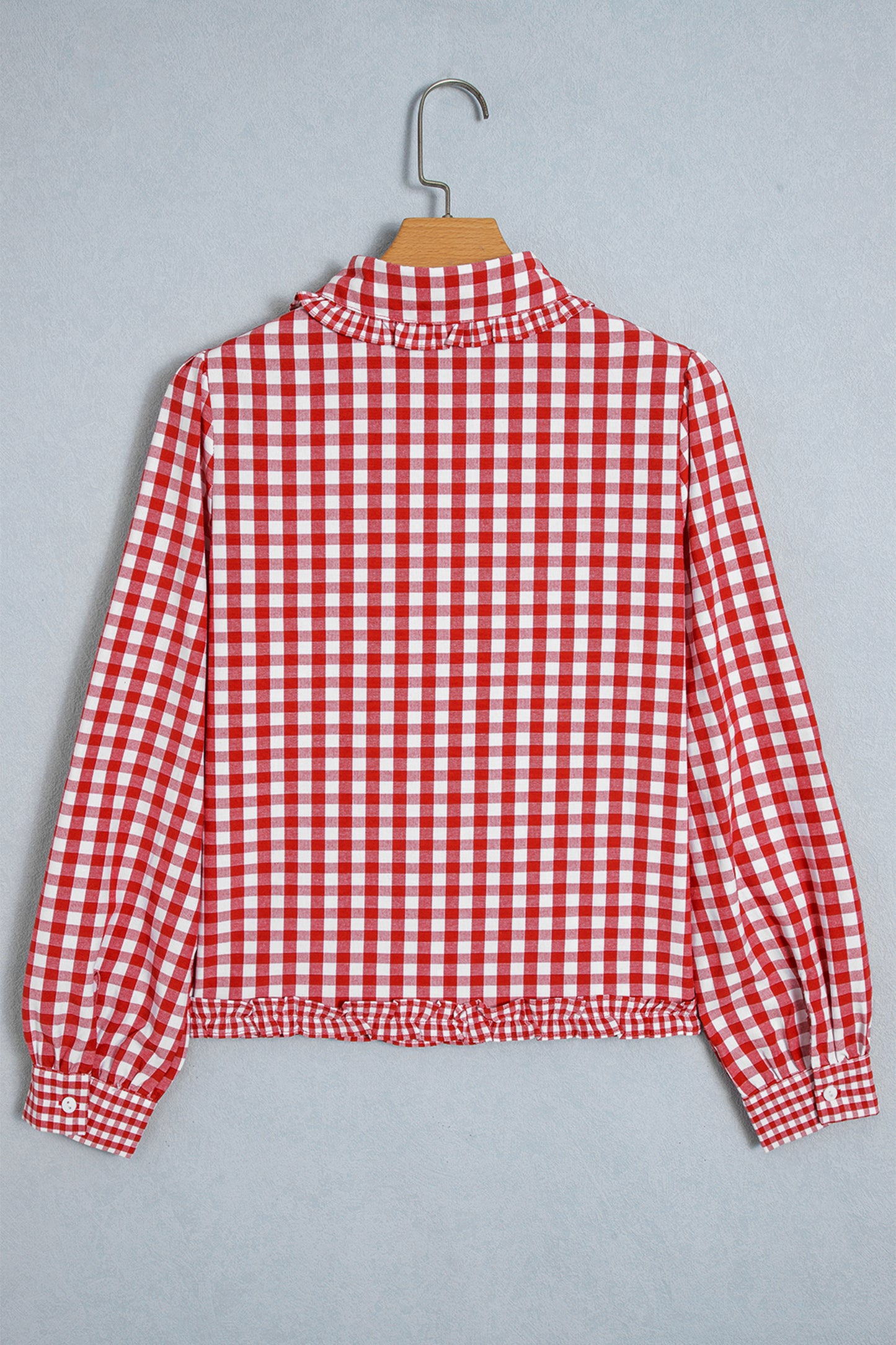 Red Plaid Long Sleeve Button Down Frill Detail Casual Shirt-Tops/Blouses & Shirts-[Adult]-[Female]-2022 Online Blue Zone Planet