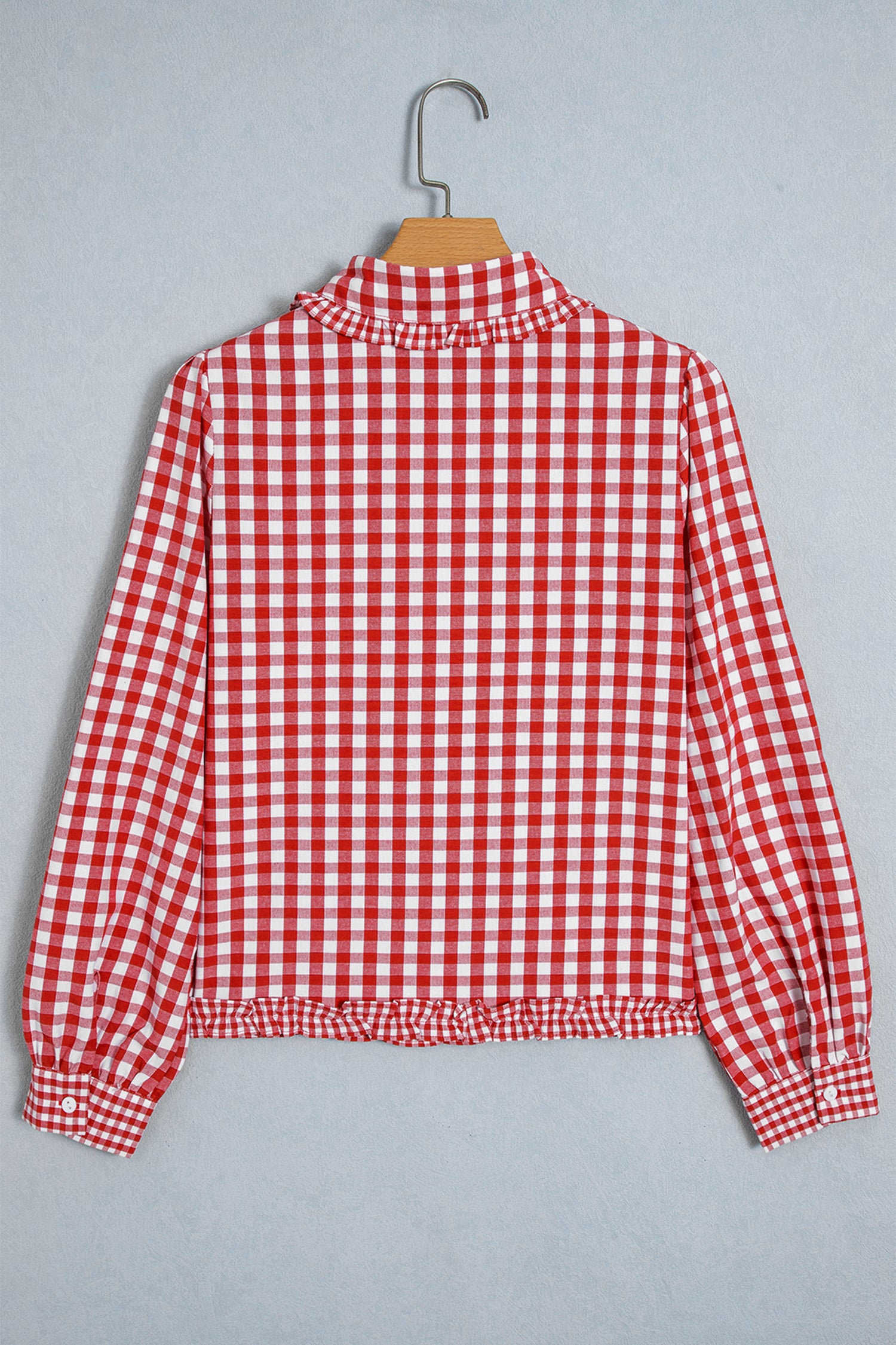 Red Plaid Long Sleeve Button Down Frill Detail Casual Shirt-Tops/Blouses & Shirts-[Adult]-[Female]-2022 Online Blue Zone Planet