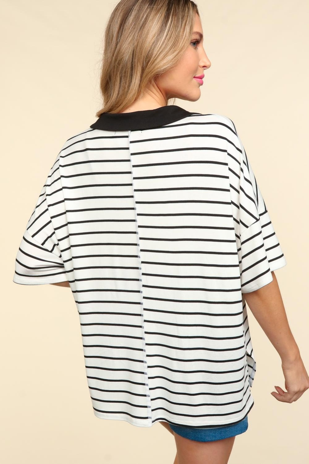 Blue Zone Planet | Haptics Full Size Striped Dropped Shoulder Half Sleeve T-Shirt-TOPS / DRESSES-[Adult]-[Female]-2022 Online Blue Zone Planet