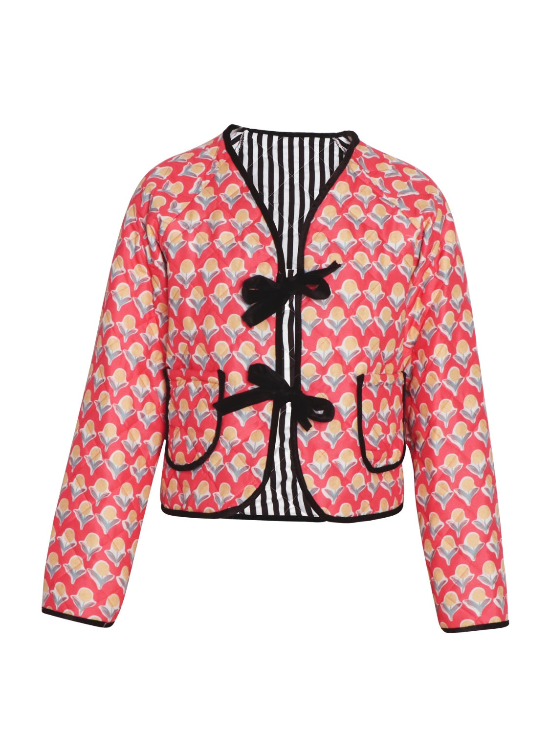 Anna's Tied Printed Long Sleeve Quilted Thin Short Jacket-TOPS / DRESSES-[Adult]-[Female]-2022 Online Blue Zone Planet