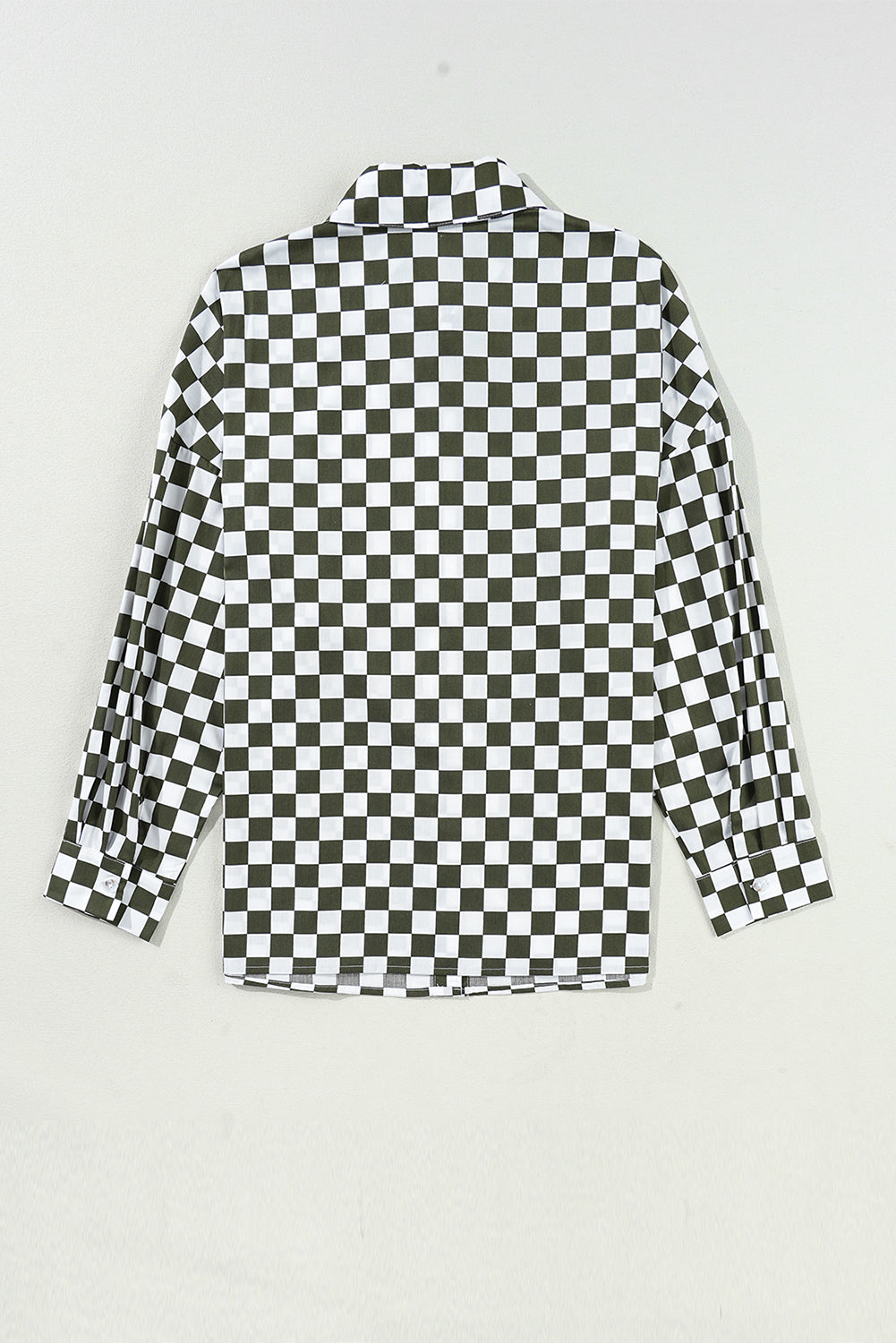 Checkered Collared Neck Long Sleeve Shirt-TOPS / DRESSES-[Adult]-[Female]-2022 Online Blue Zone Planet