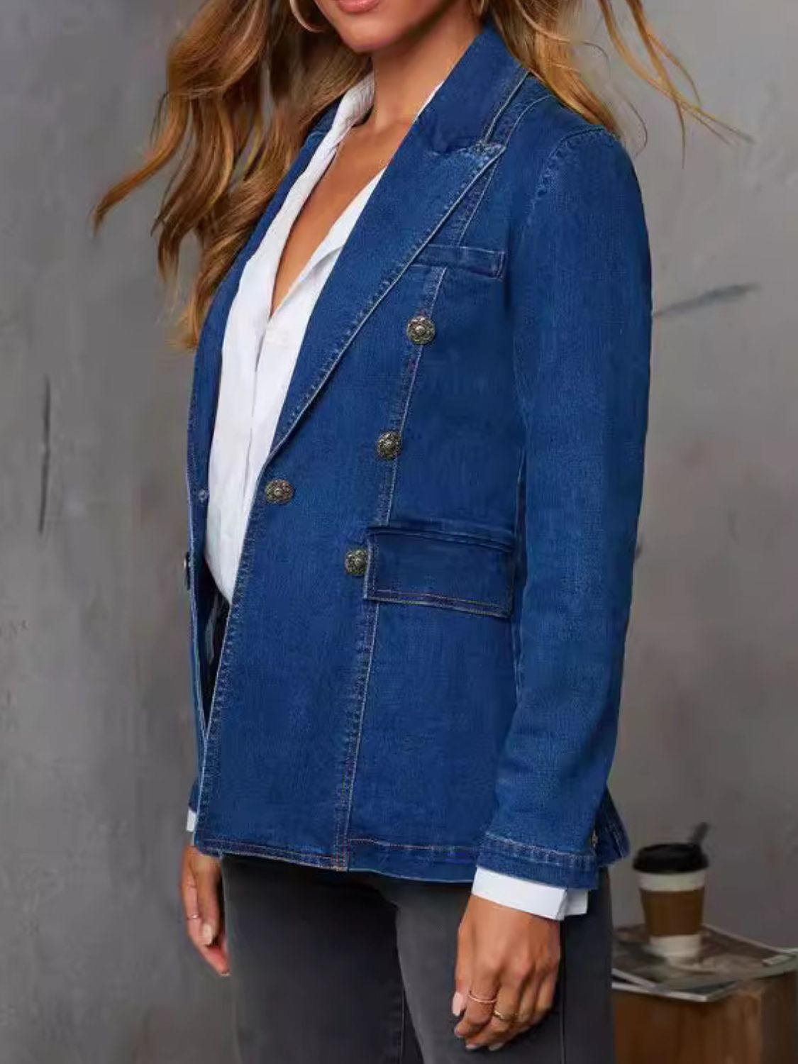 Collared Neck Long Sleeve Denim Jacket-TOPS / DRESSES-[Adult]-[Female]-2022 Online Blue Zone Planet