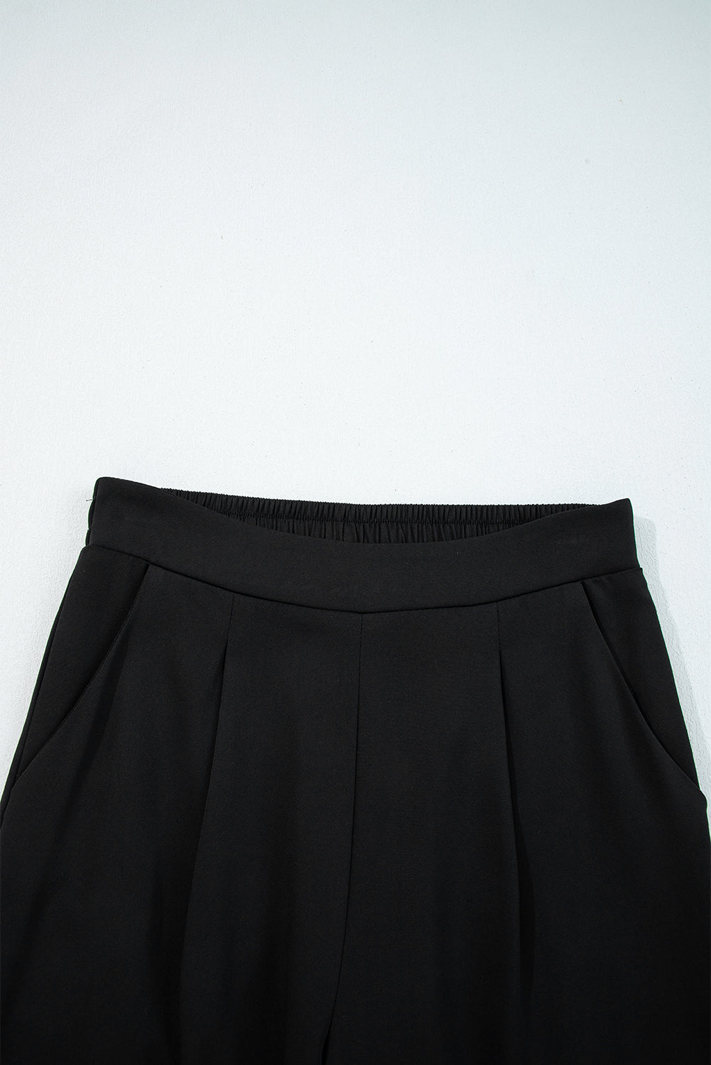 Black Pleated Detail Pull On High Elastic Waist Loose Straight Pants-Bottoms/Pants & Culotte-[Adult]-[Female]-2022 Online Blue Zone Planet