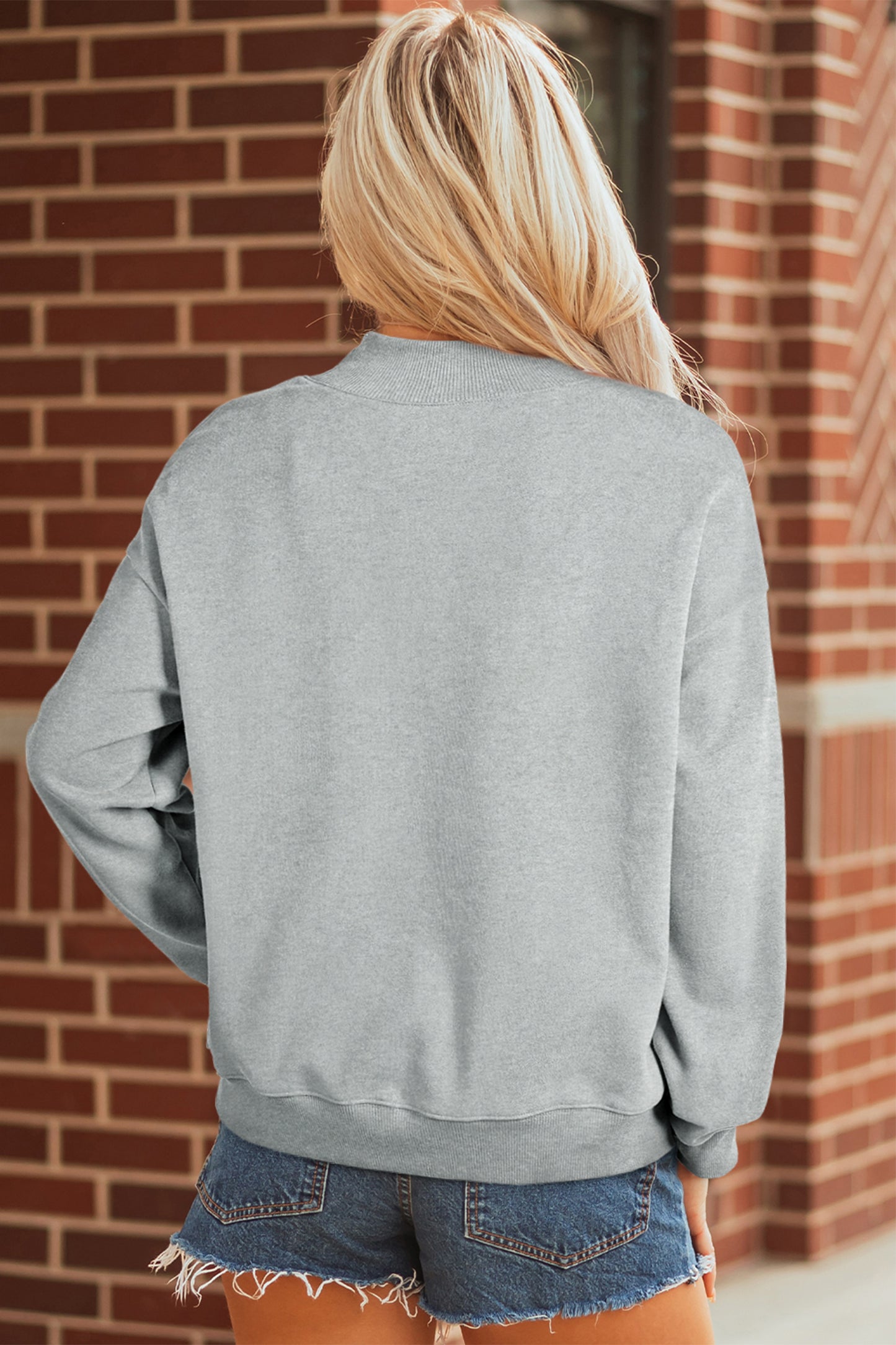 Gray Solid Color Oversized Mock Neck Sweatshirt-Tops/Sweatshirts & Hoodies-[Adult]-[Female]-2022 Online Blue Zone Planet