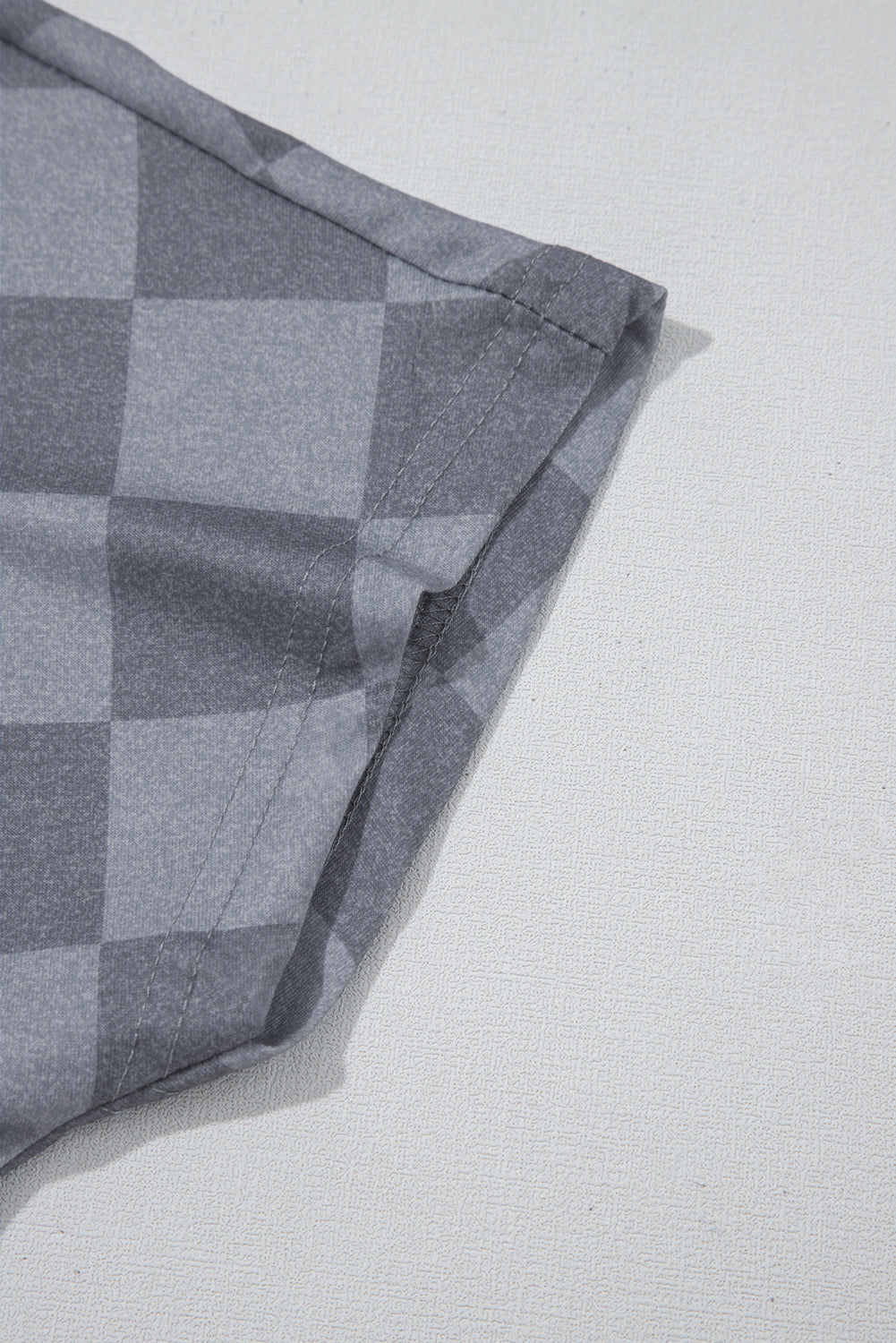 Gray Checkered V Neck Tee Drawstring Shorts Lounge Set-Loungewear & Sleepwear/Loungewear-[Adult]-[Female]-2022 Online Blue Zone Planet