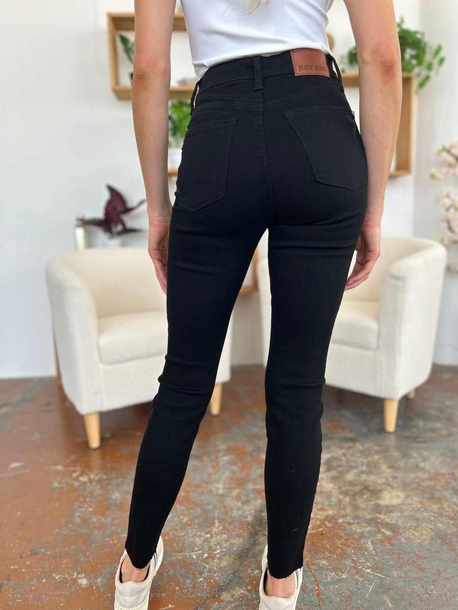 Judy Blue Full Size Distressed Tummy Control High Waist Skinny Jeans-BOTTOM SIZES SMALL MEDIUM LARGE-[Adult]-[Female]-2022 Online Blue Zone Planet