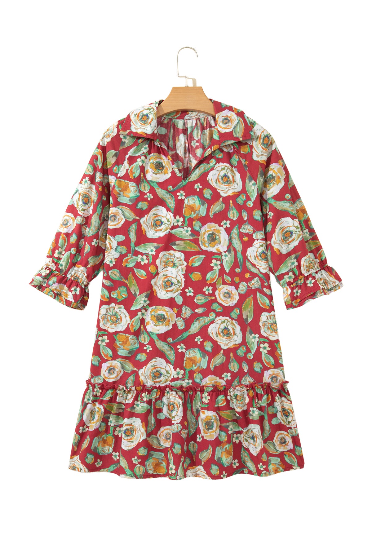 Red Floral Print Half Sleeve Short Shift Dress-TOPS / DRESSES-[Adult]-[Female]-2022 Online Blue Zone Planet