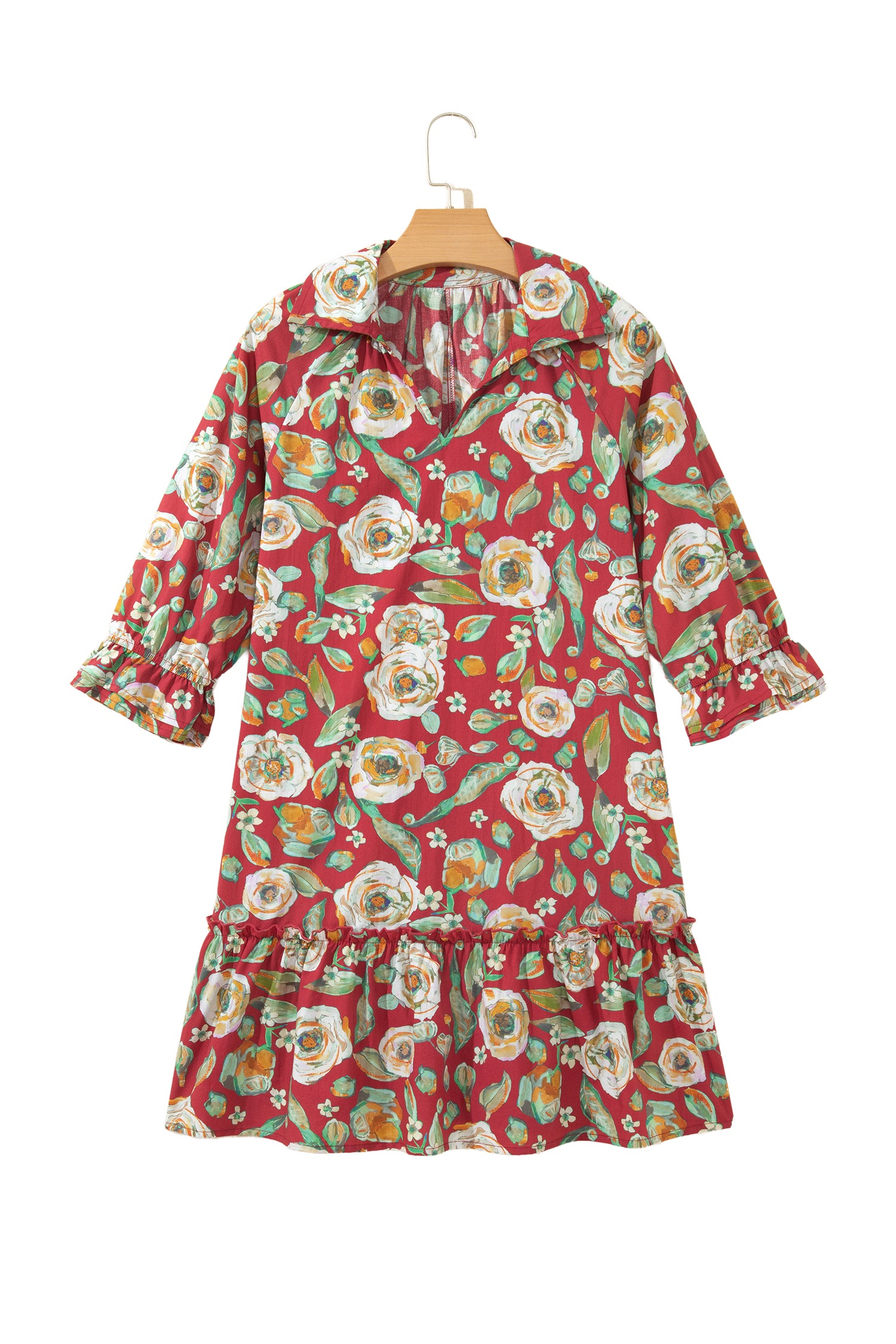 Red Floral Print Half Sleeve Short Shift Dress-TOPS / DRESSES-[Adult]-[Female]-2022 Online Blue Zone Planet