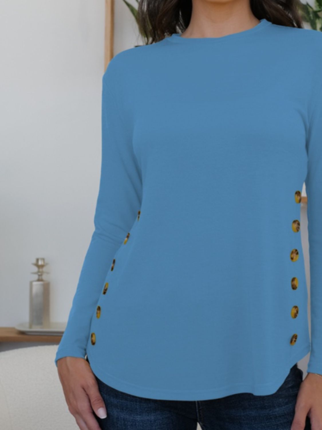 Round Neck Long Sleeve T-Shirt-TOPS / DRESSES-[Adult]-[Female]-2022 Online Blue Zone Planet