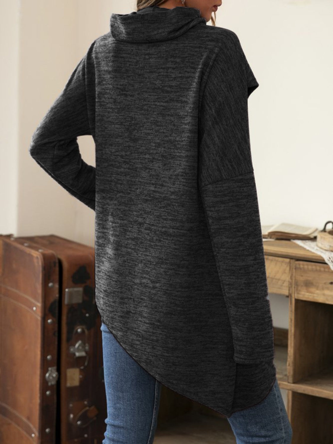 Asymmetrical Hem Cowl Neck Long Sleeve T-Shirt-TOPS / DRESSES-[Adult]-[Female]-2022 Online Blue Zone Planet