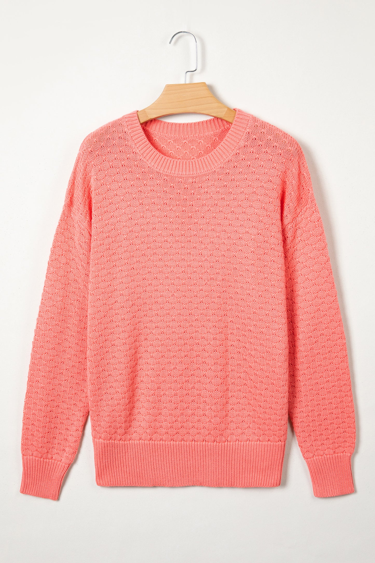 Coral Paradise Breathable Patterned Knit Drop Shoulder Pullover Sweater-Sweaters & Cardigans/Sweaters-[Adult]-[Female]-2022 Online Blue Zone Planet