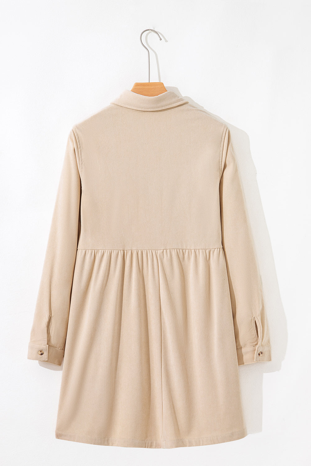 Oatmeal Corduroy Half Button Collared Long Sleeve Mini Dress-TOPS / DRESSES-[Adult]-[Female]-2022 Online Blue Zone Planet
