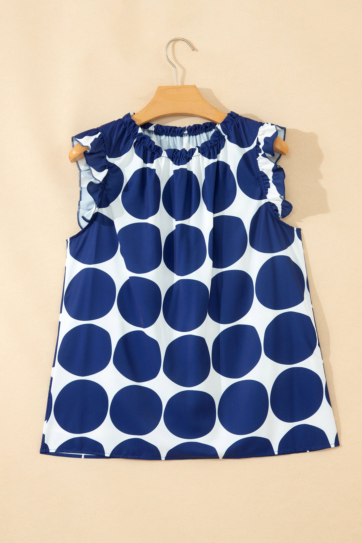 Blue Polka Dot Print Frilled Round Neck Shift Tank Top-Tops/Tank Tops-[Adult]-[Female]-2022 Online Blue Zone Planet