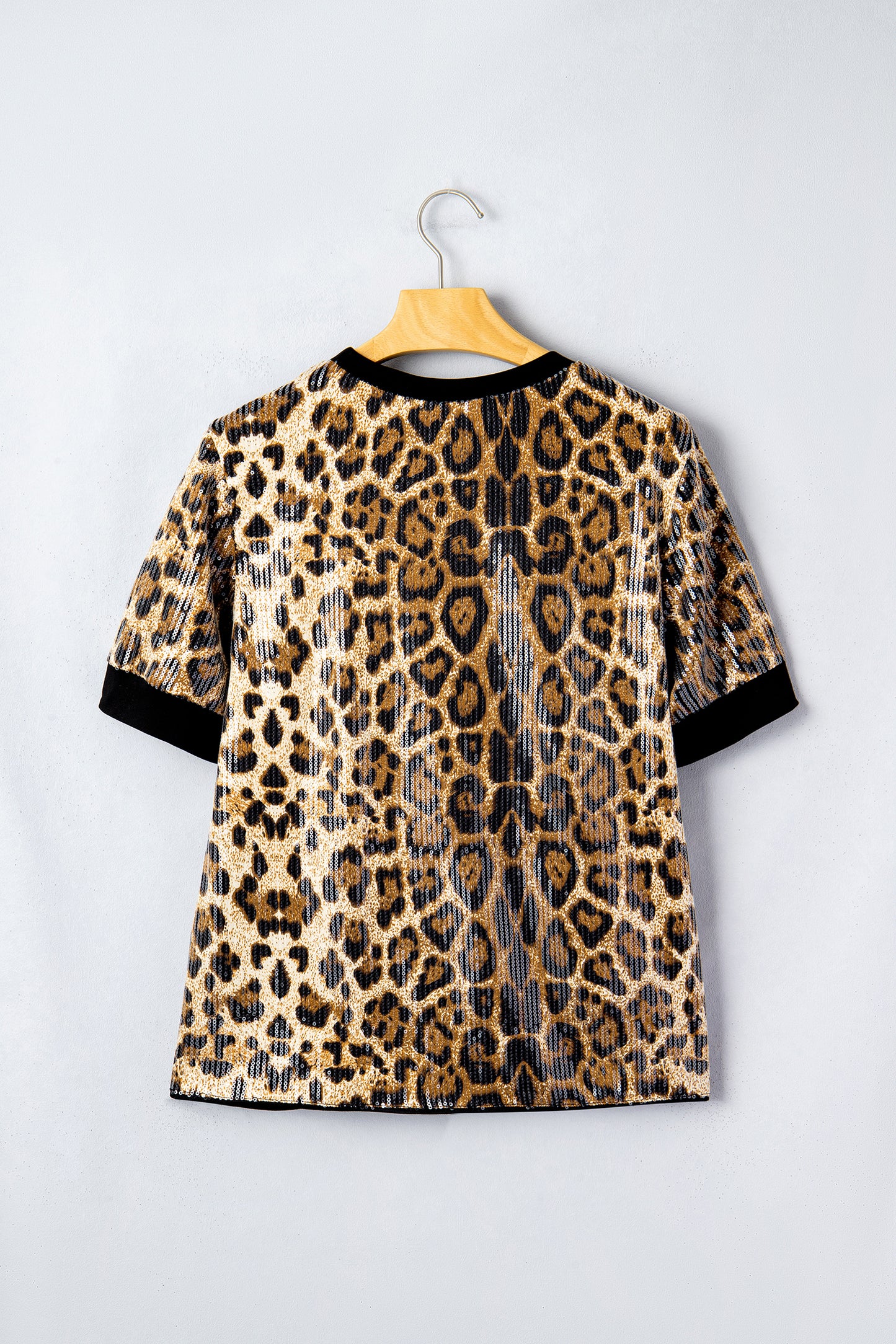 Brown Sequin Leopard Pattern Short Sleeve Top-Tops/Tops & Tees-[Adult]-[Female]-2022 Online Blue Zone Planet