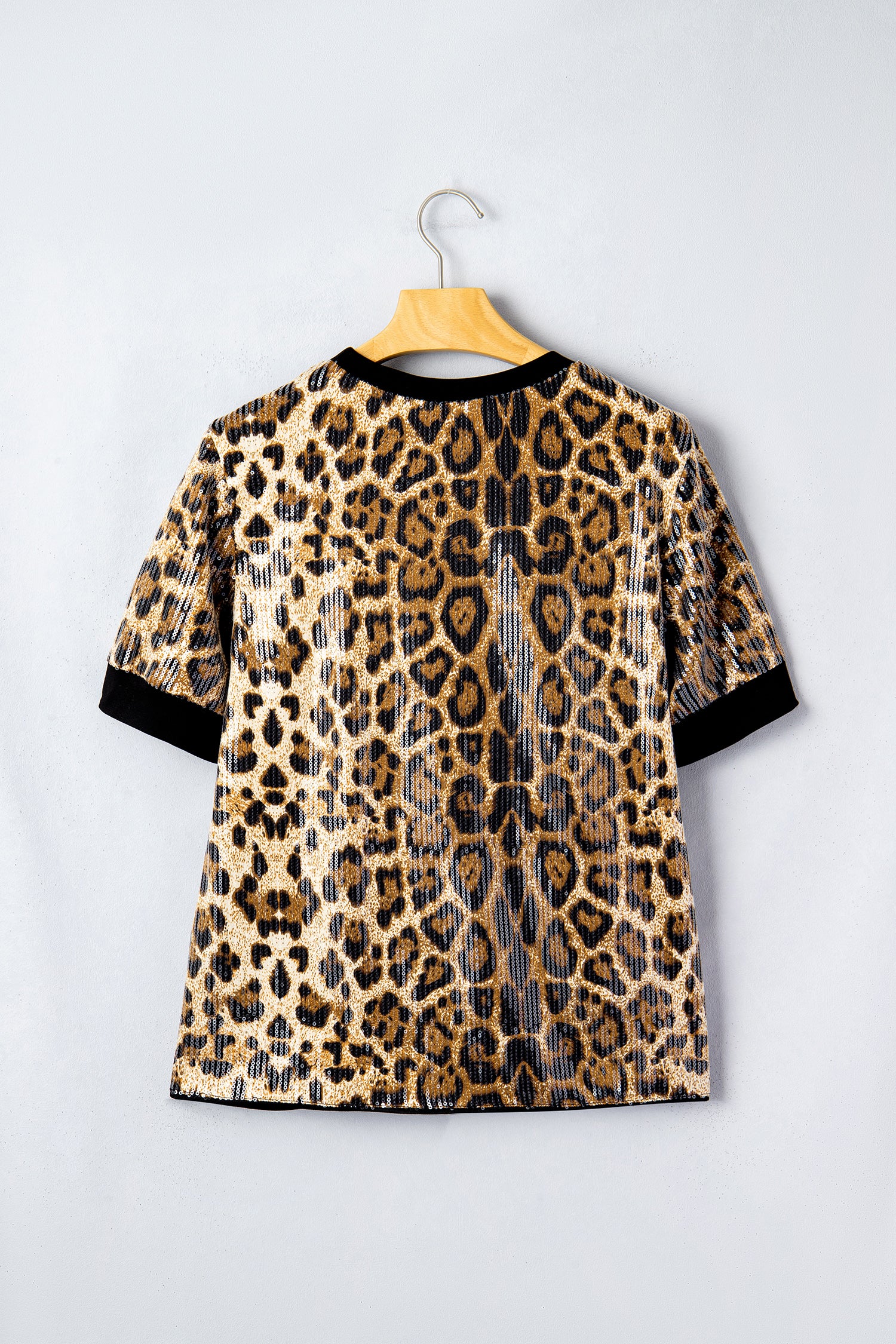 Brown Sequin Leopard Pattern Short Sleeve Top-Tops/Tops & Tees-[Adult]-[Female]-2022 Online Blue Zone Planet