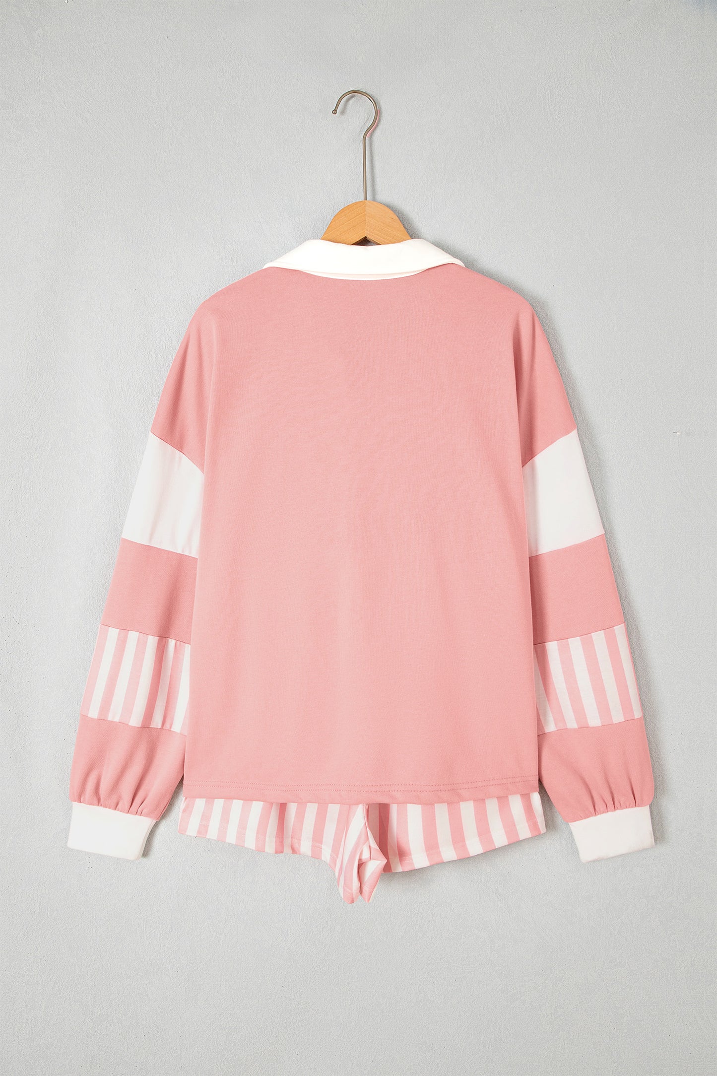 Gossamer Pink Striped Color Block Pullover Top Drawstring Shorts Set-Two Piece Sets/Short Sets-[Adult]-[Female]-2022 Online Blue Zone Planet