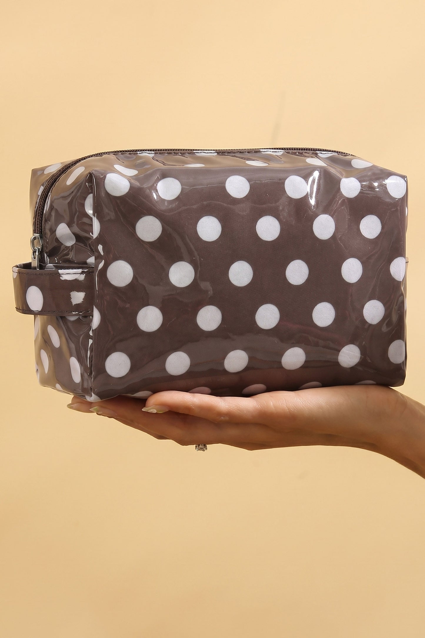 Orange Durable PVC Polka Dot Makeup Bag