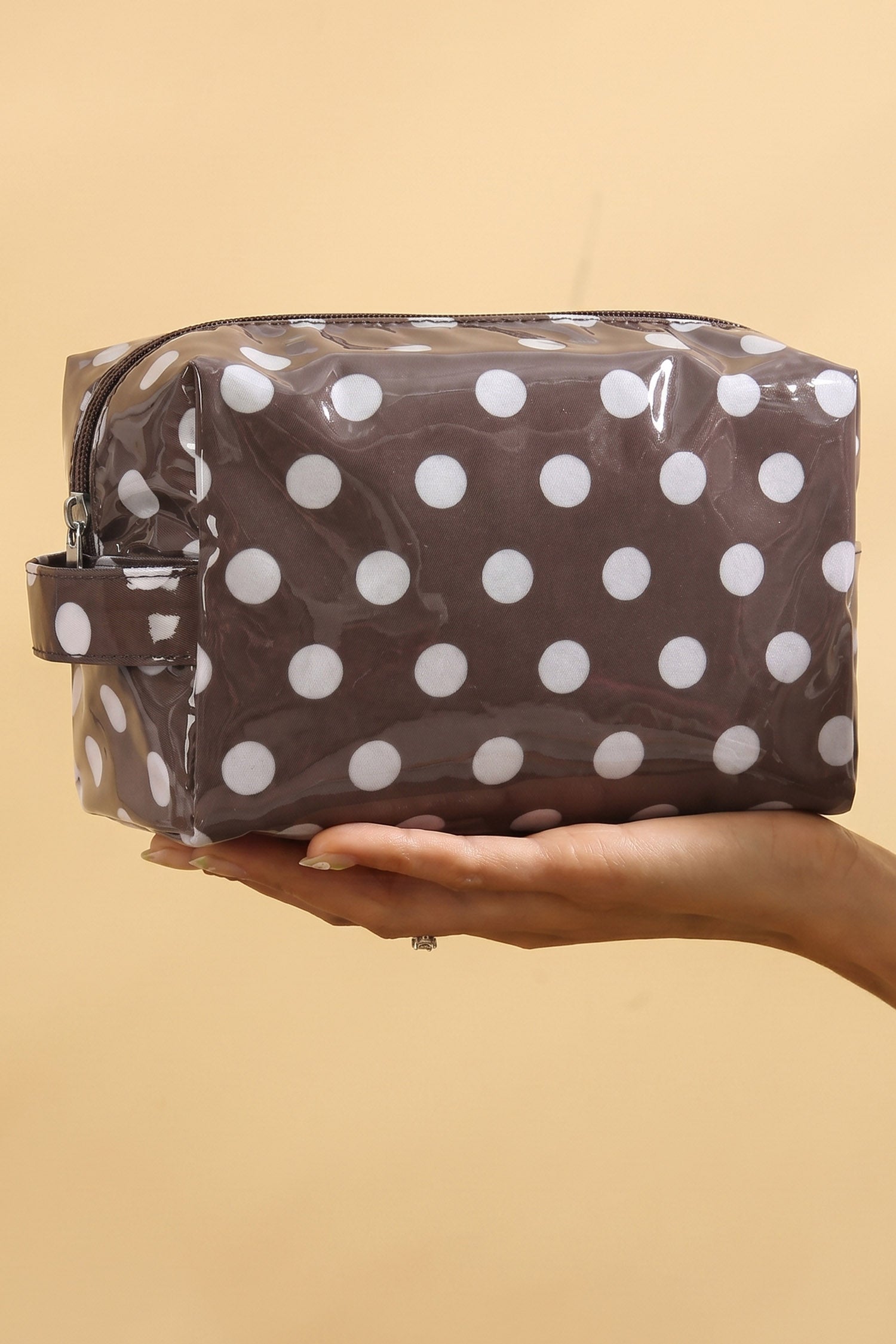 Orange Durable PVC Polka Dot Makeup Bag-Shoes & Bags/Makeup Bags-[Adult]-[Female]-Coffee-ONE SIZE-2022 Online Blue Zone Planet