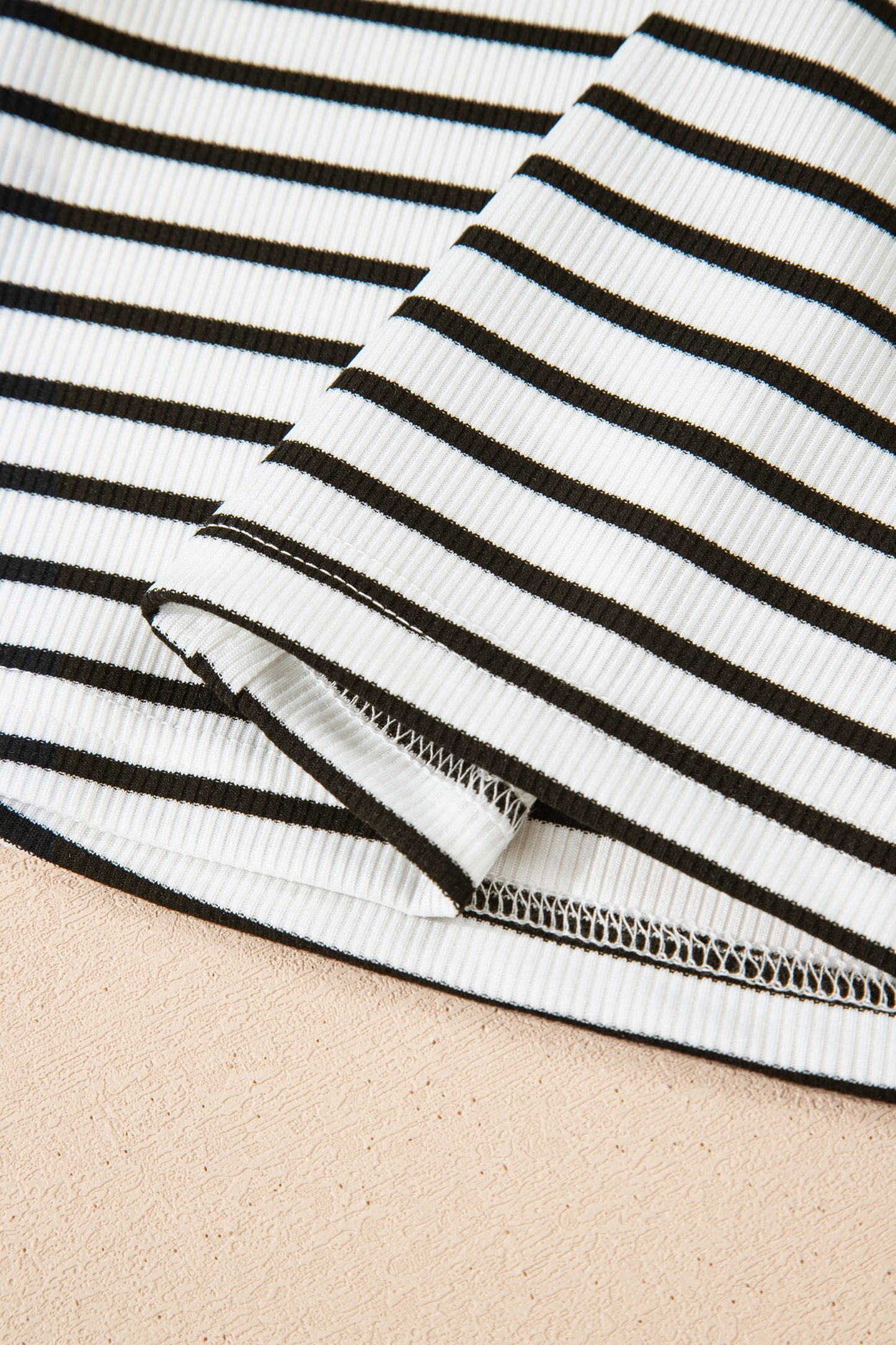 Black Stripe Ribbed Knit Half Button Long Sleeve Slim Top-Tops/Long Sleeve Tops-[Adult]-[Female]-2022 Online Blue Zone Planet
