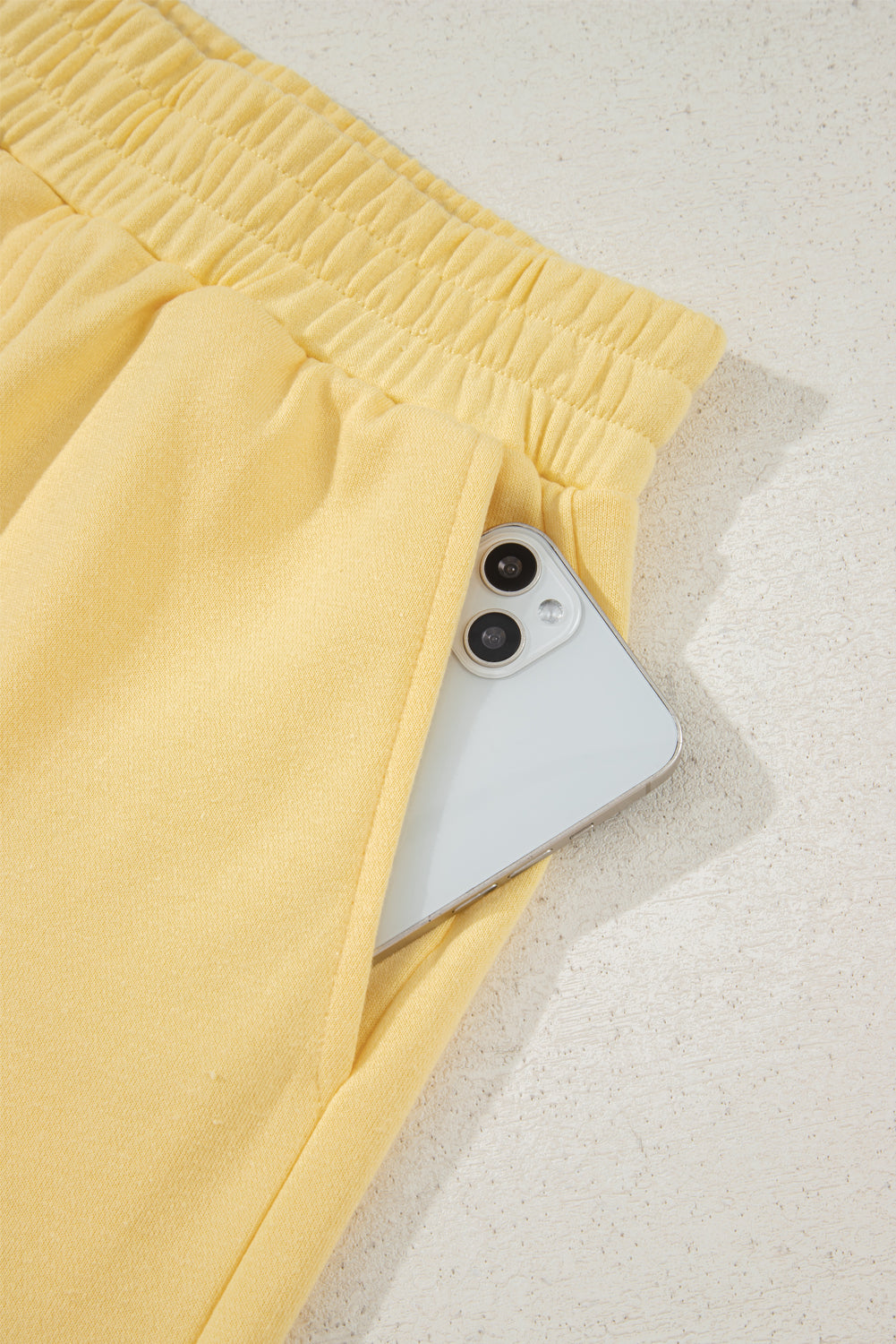 Yellow Cream Button Collar Drop Shoulder Pullover and Shorts 2pcs Outfit-Two Piece Sets/Short Sets-[Adult]-[Female]-2022 Online Blue Zone Planet