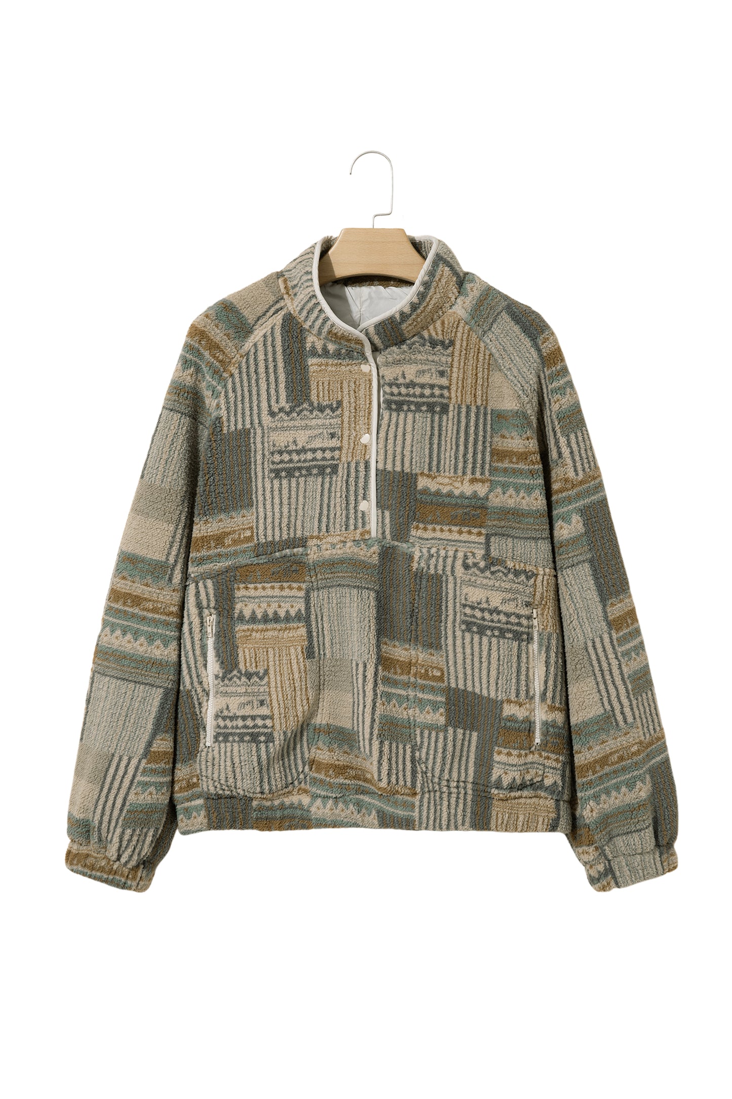 Green Western Print Fleece Pullover Long Sleeve Casual Fit Sweatshirt-Tops/Sweatshirts & Hoodies-[Adult]-[Female]-2022 Online Blue Zone Planet