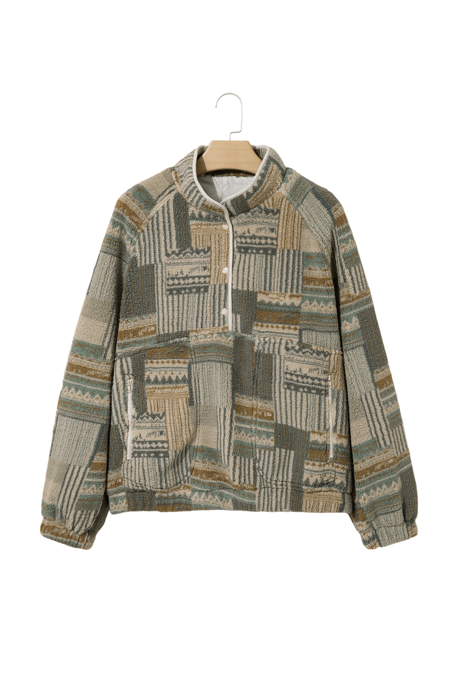 Green Western Print Fleece Pullover Long Sleeve Casual Fit Sweatshirt-Tops/Sweatshirts & Hoodies-[Adult]-[Female]-2022 Online Blue Zone Planet