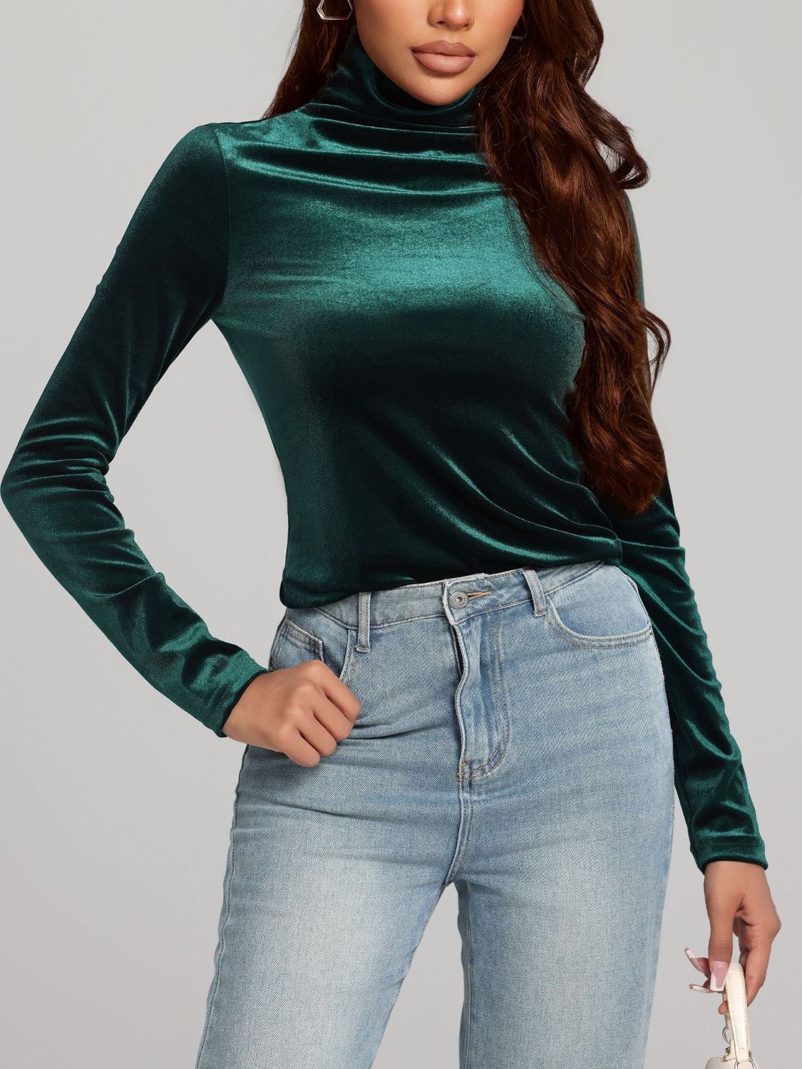 Blue Zone Planet | Solid Color Turtleneck Long Sleeve Top-TOPS / DRESSES-[Adult]-[Female]-Deep Teal-S-2022 Online Blue Zone Planet