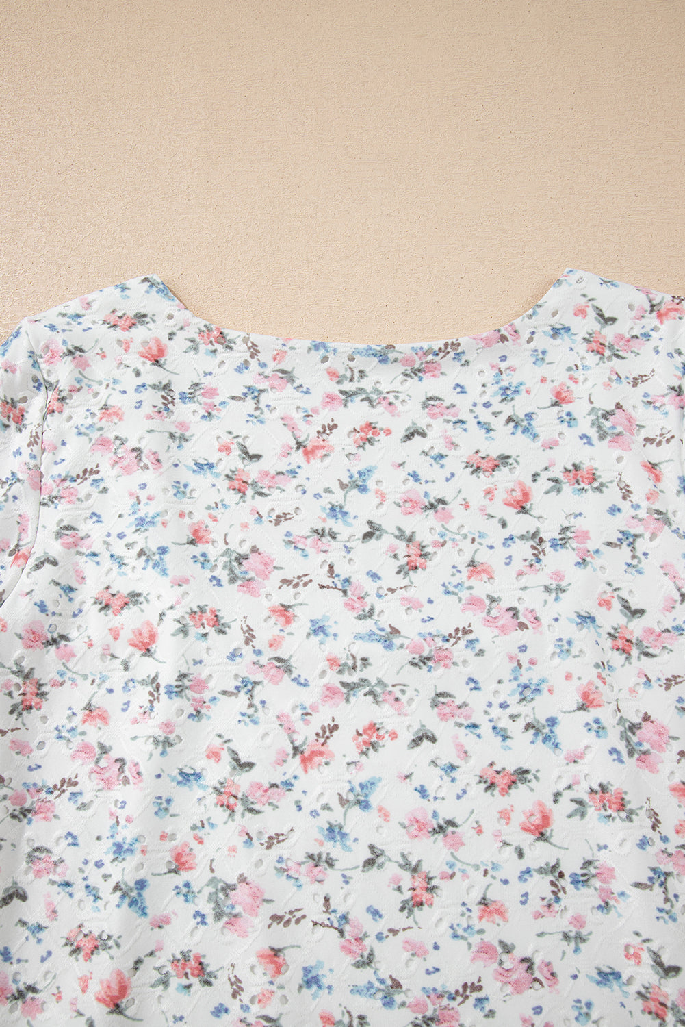 White Floral Print Textured Square Neck Slim Fit Long Sleeve Top-Tops/Long Sleeve Tops-[Adult]-[Female]-2022 Online Blue Zone Planet
