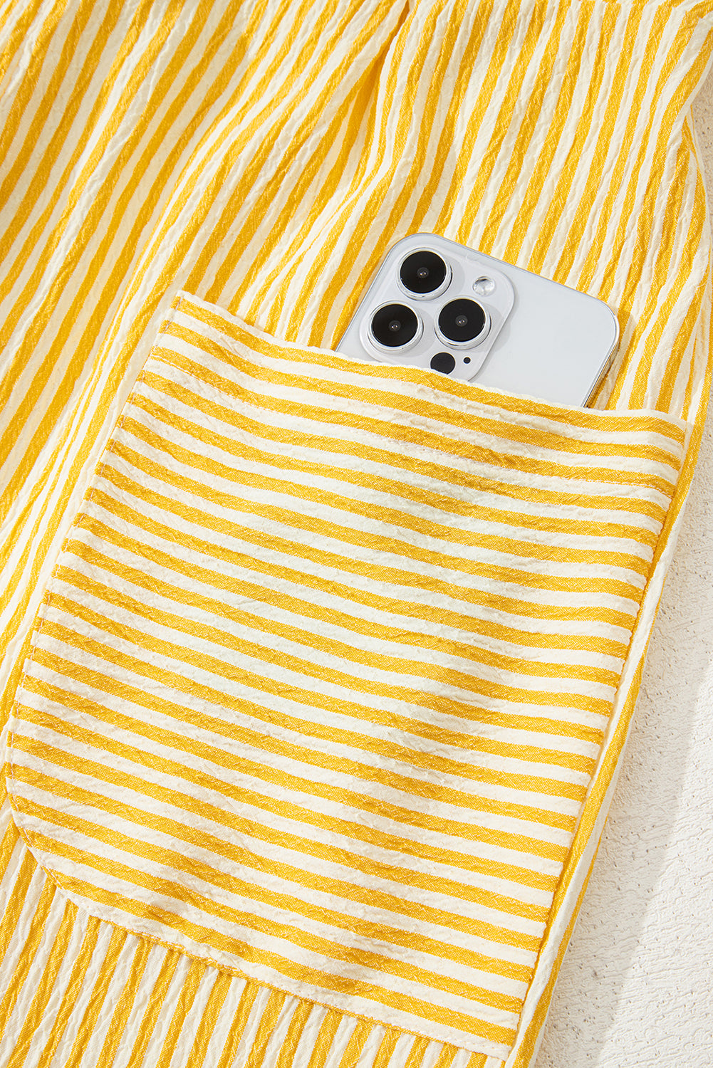Yellow Stripe Shoulder Tie Smocked Back Wide Leg Casual Romper-Bottoms/Jumpsuits & Rompers-[Adult]-[Female]-2022 Online Blue Zone Planet