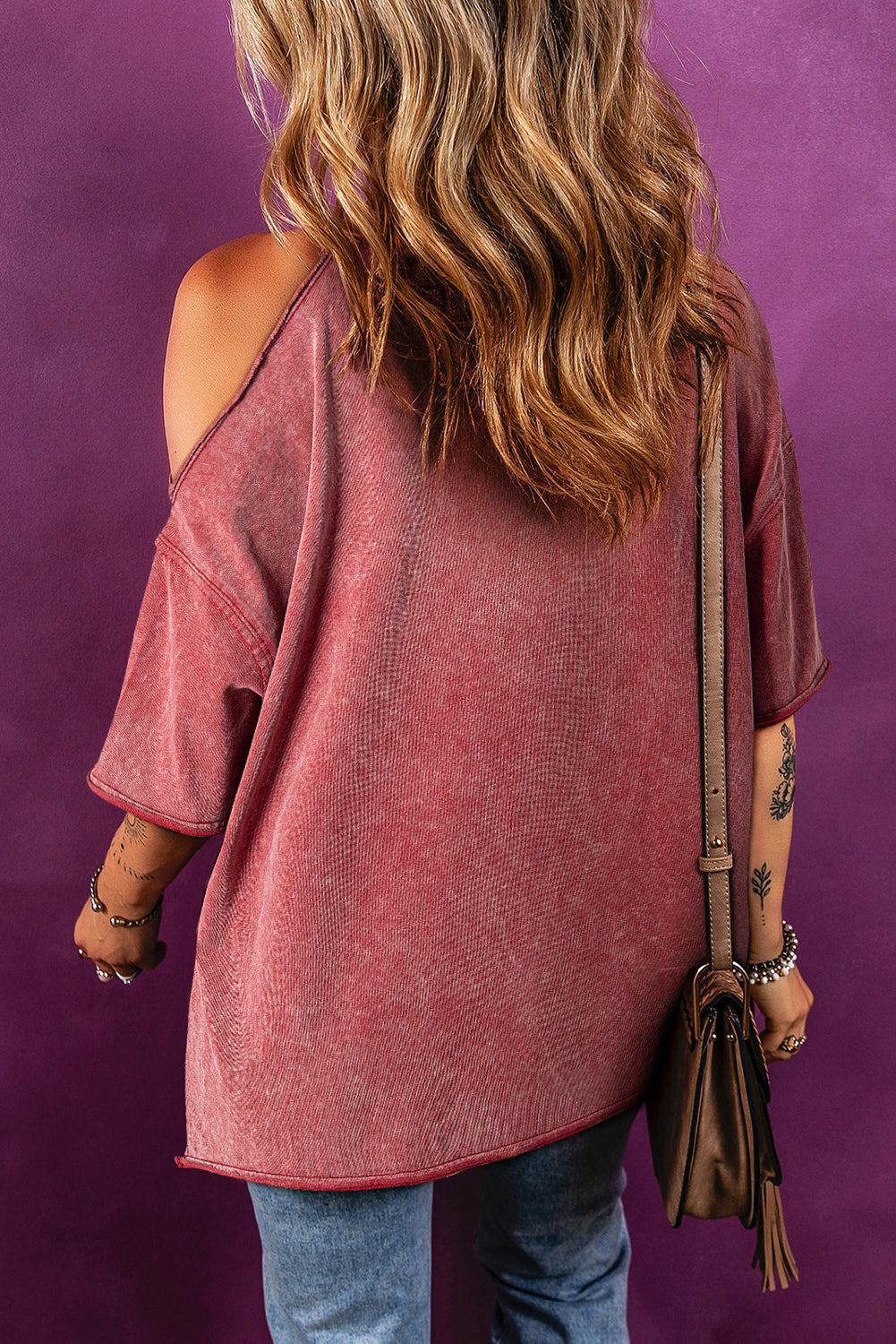 Clay One Shoulder Half Sleeve Oversized Tunic T Shirt-Tops/Tops & Tees-[Adult]-[Female]-2022 Online Blue Zone Planet