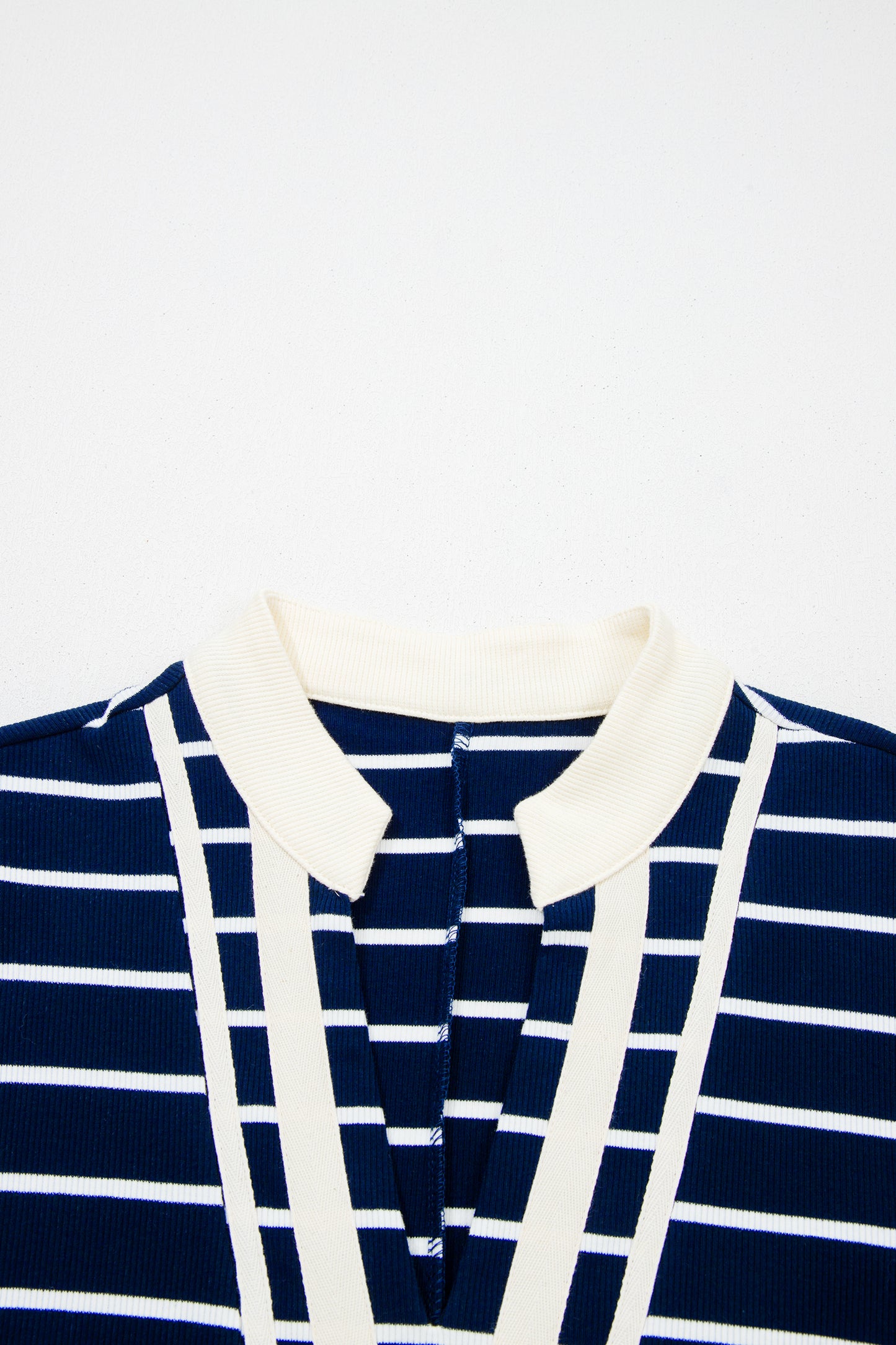 Blue Stripe Stand Collar V Neck Elastic Cuffs Half Sleeve Dolman Top-Tops/Tops & Tees-[Adult]-[Female]-2022 Online Blue Zone Planet