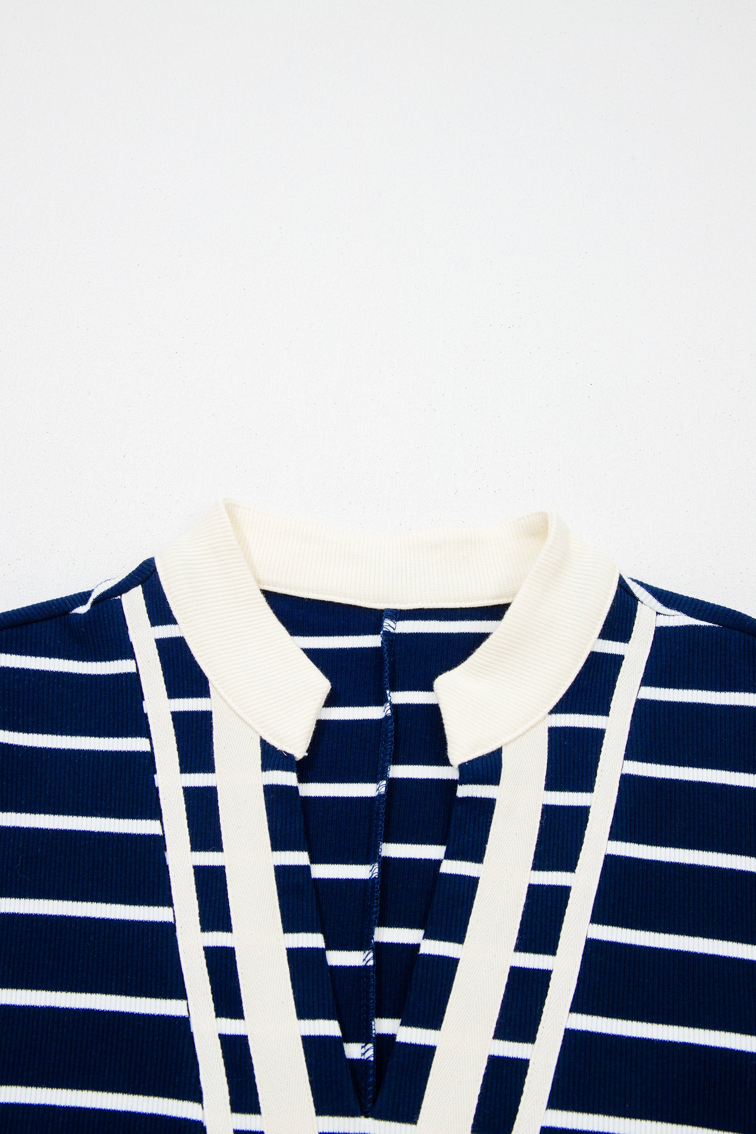 Blue Stripe Stand Collar V Neck Elastic Cuffs Half Sleeve Dolman Top-Tops/Tops & Tees-[Adult]-[Female]-2022 Online Blue Zone Planet