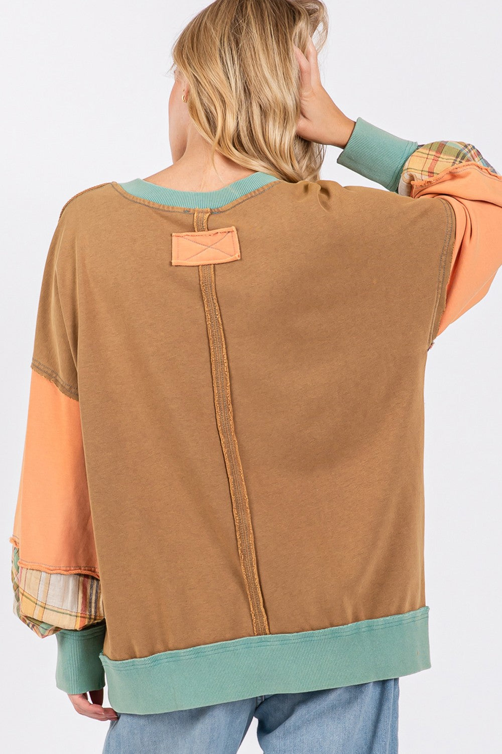 SAGE + FIG Mineral Wash Raw Edge Color Block Sweatshirt-TOPS / DRESSES-[Adult]-[Female]-2022 Online Blue Zone Planet