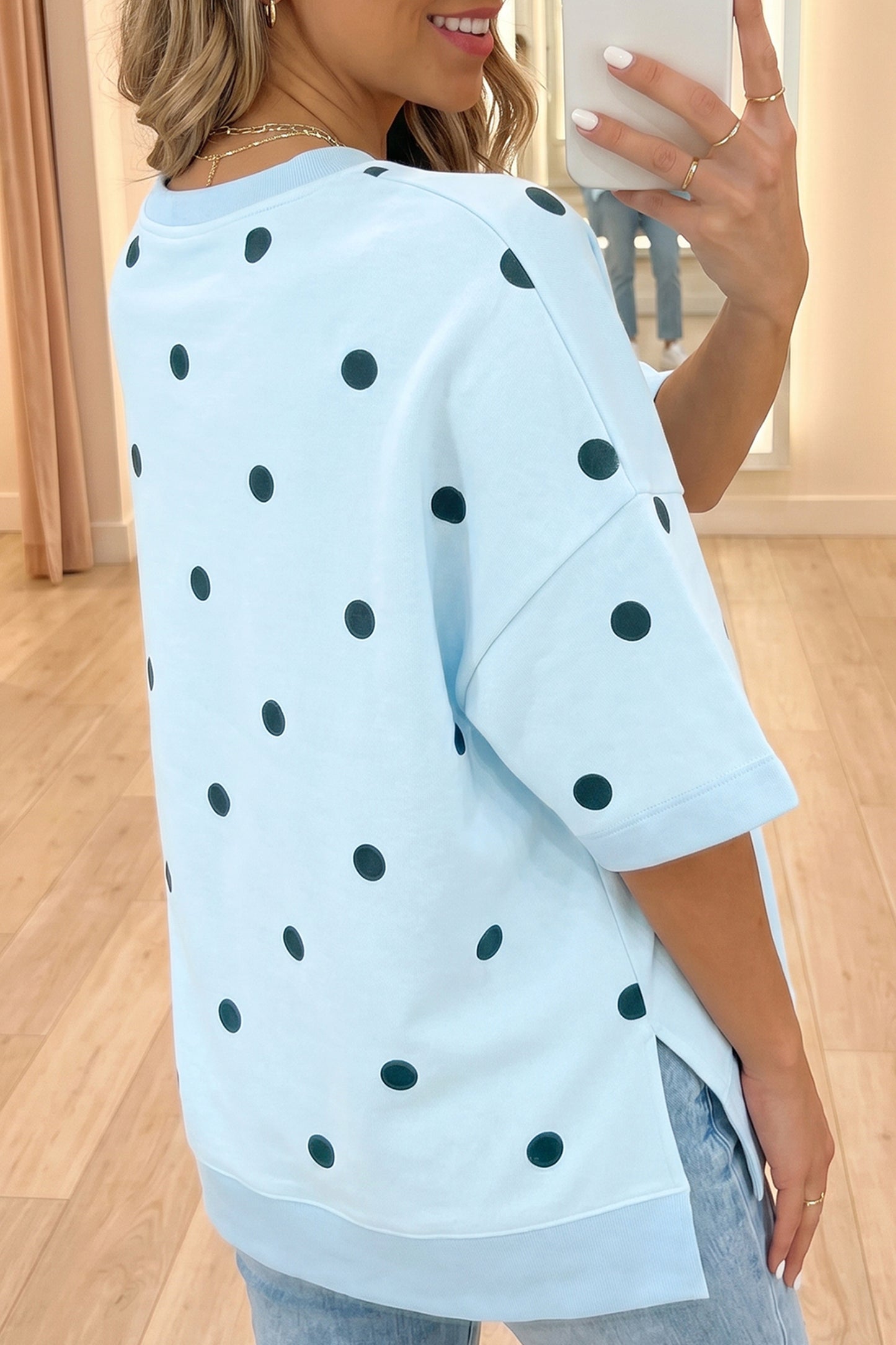Yellow Polka Dot Print Crossed Seam Detail Oversize Tee-Tops/Tops & Tees-[Adult]-[Female]-2022 Online Blue Zone Planet